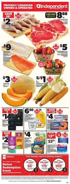 Independent Grocer flyer valid from 31.07.2025 | Page: 3 | Products: Basket, Yogurt, Coffee, Chicken