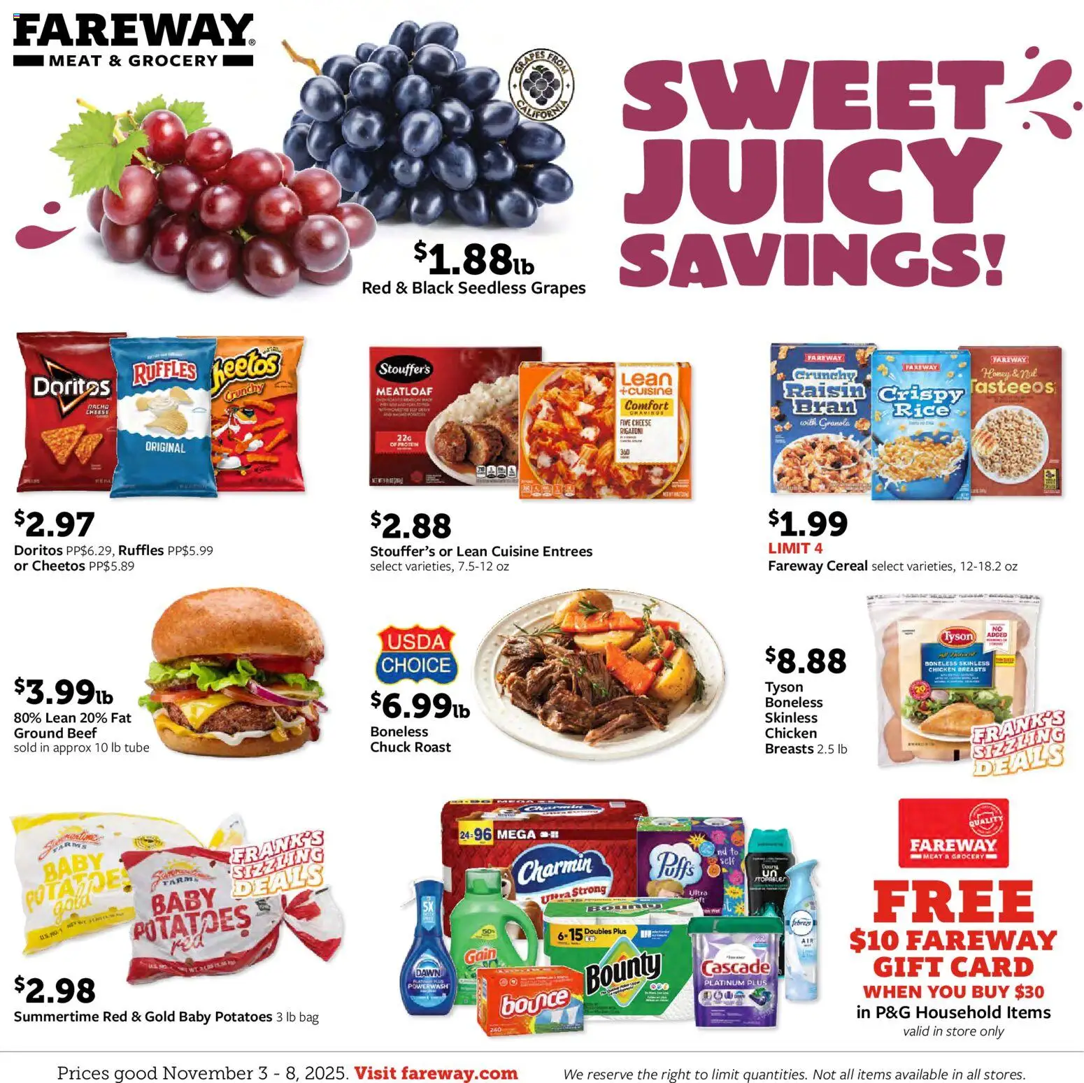 Fareway Weekly Ad - valid from 03.11.2025 | Page: 1 | Products: Cheese, Rice, Beef, Grapes