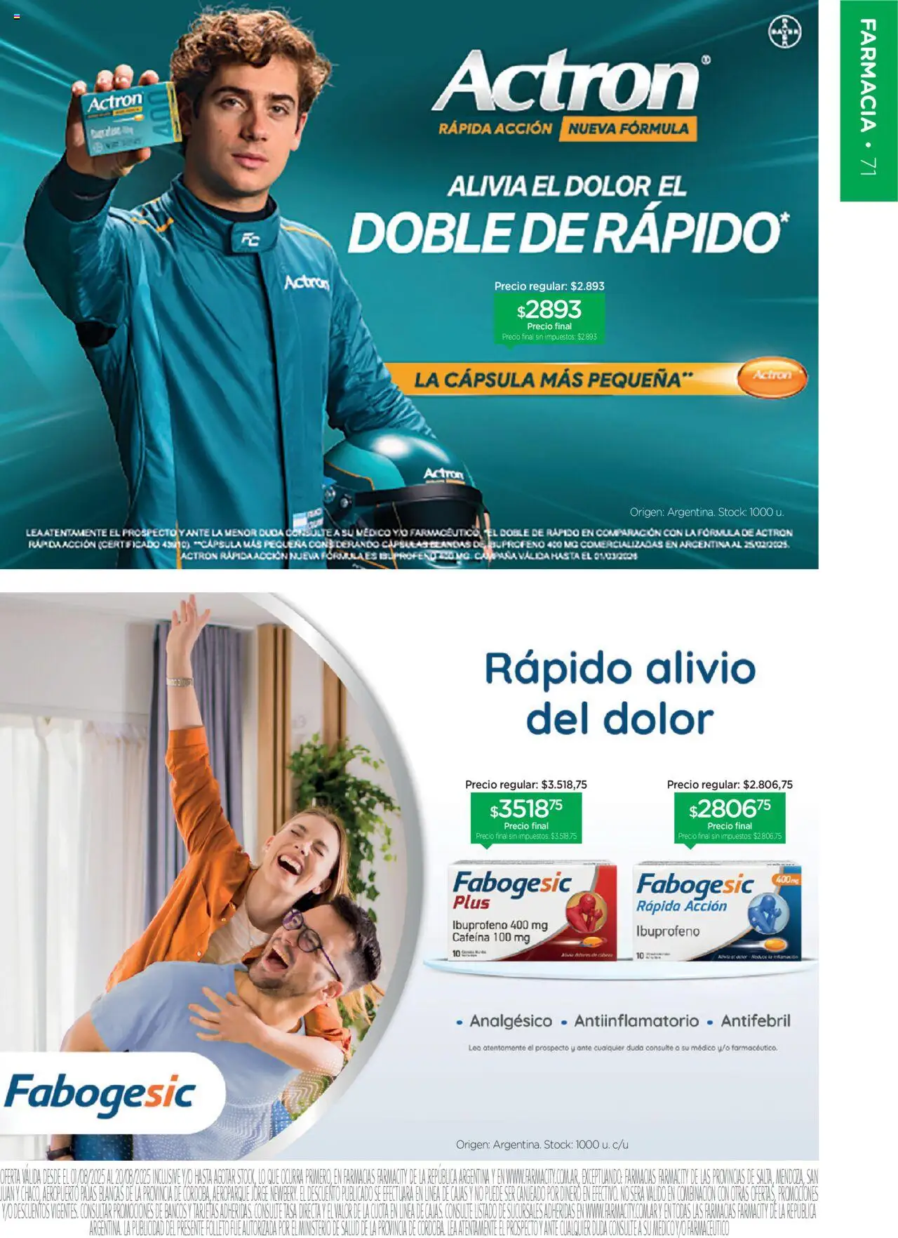 Farmacity catálogo │ válido desde el 01.08.2025 | Página: 71 | Productos: Campana, Analgésico, Antiinflamatorio