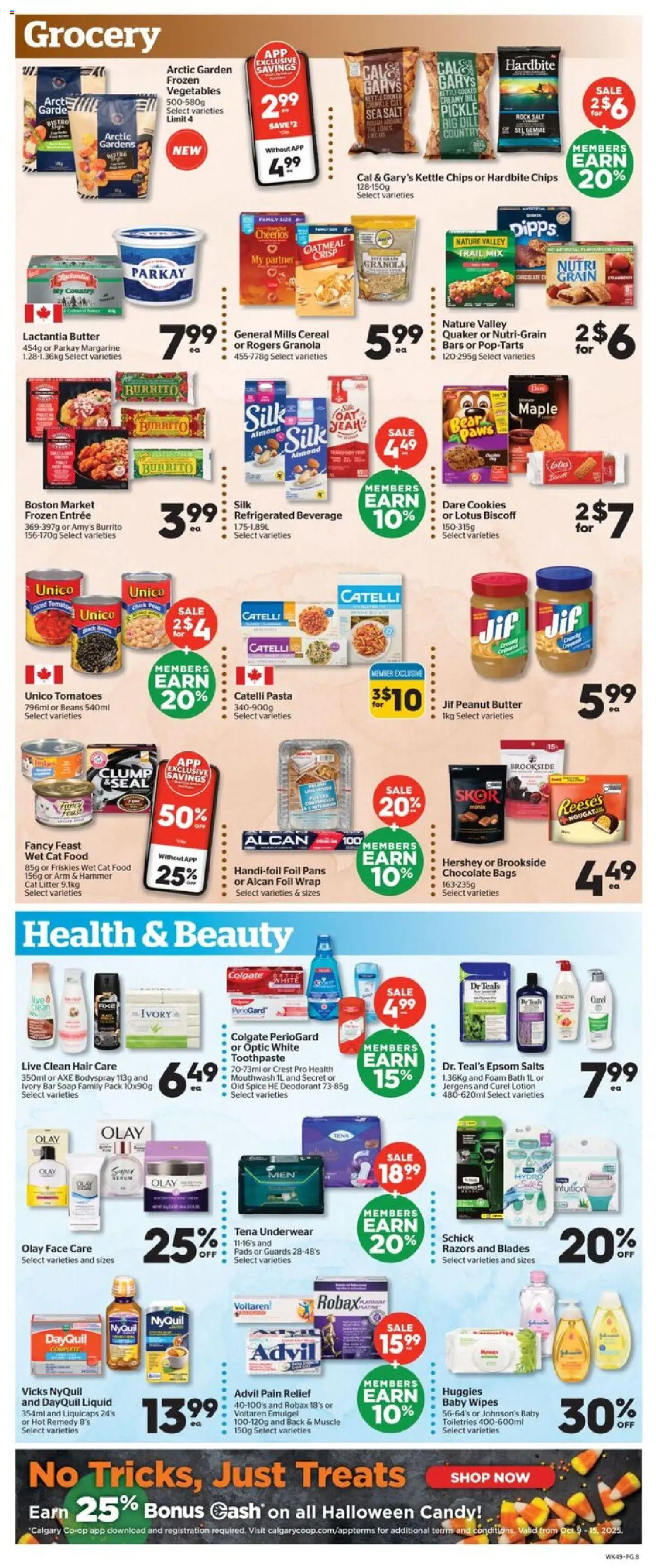 Calgary Co-op flyer valid from 09.10.2025 | Page: 8 | Products: Chips, Cookies, Deodorant, Toothpaste