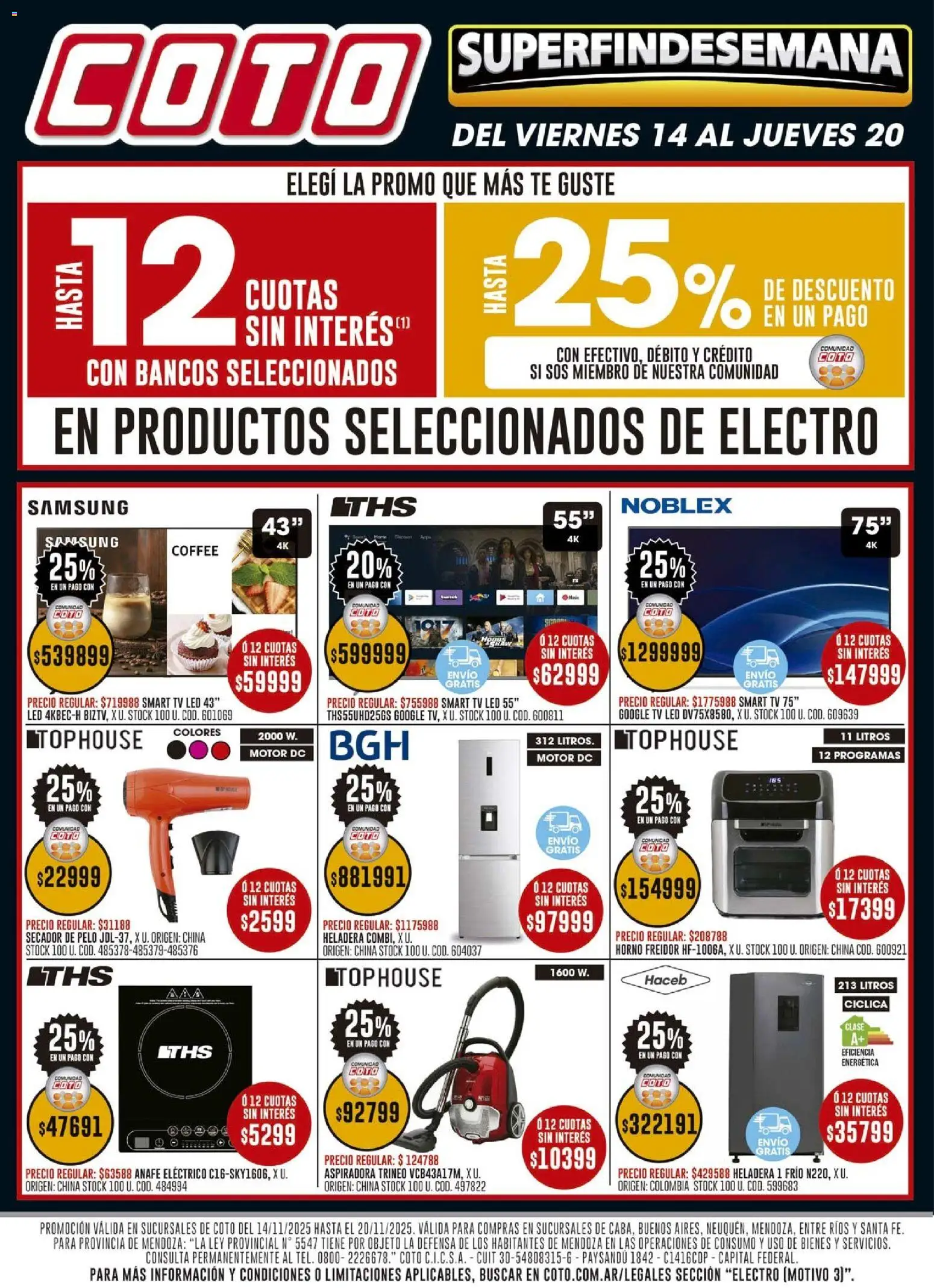 Coto - Electro Motivo │ válido desde el 14.11.2025 | Página: 1 | Productos: Anafe, Horno, Aspiradora, Heladera