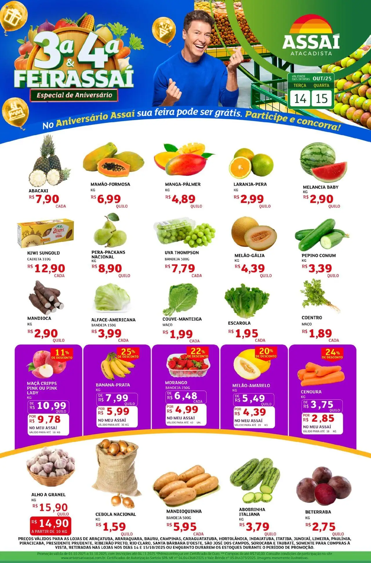 Assaí Atacadista Folheto - válido de 14.10.2025 | Página: 1 | Produtos: Melancia, Mandioca, Kiwi, Cenoura