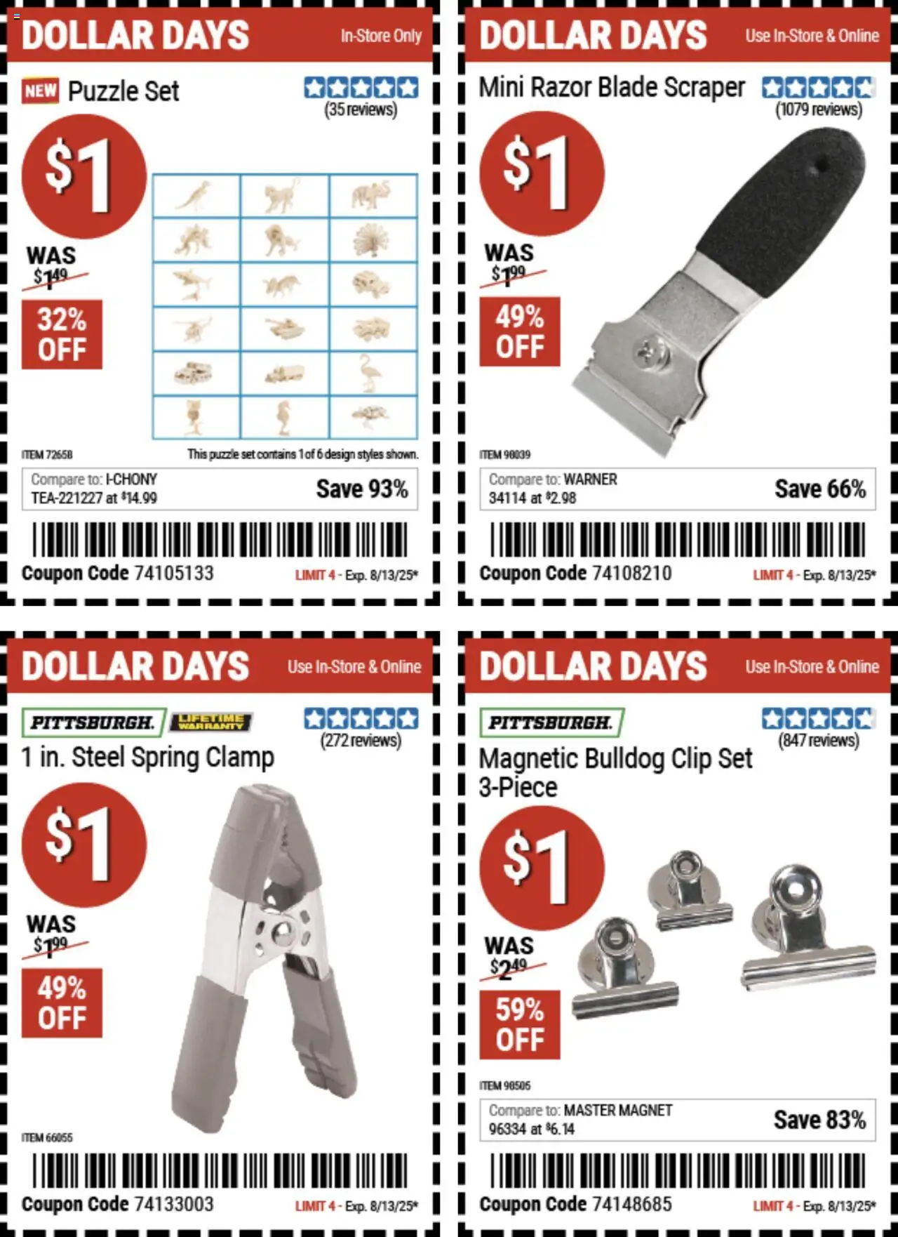 Harbor Freight Dollar Days - valid from 31.07.2025 | Page: 2 | Products: Clamp, Clip, Magnet, Razor Blade
