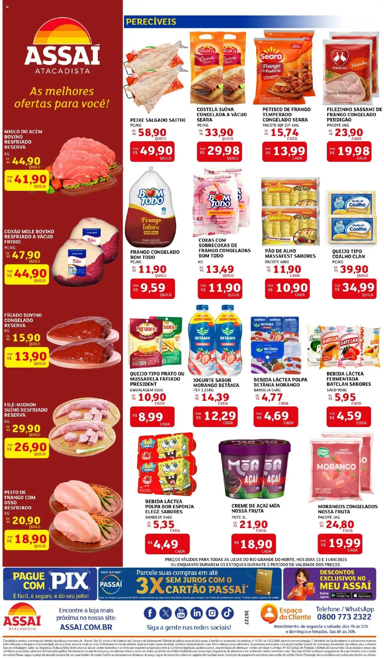Assaí Atacadista Folheto - válido de 13.08.2025 | Página: 2 | Produtos: Pão, Peixe, Base, Bebida