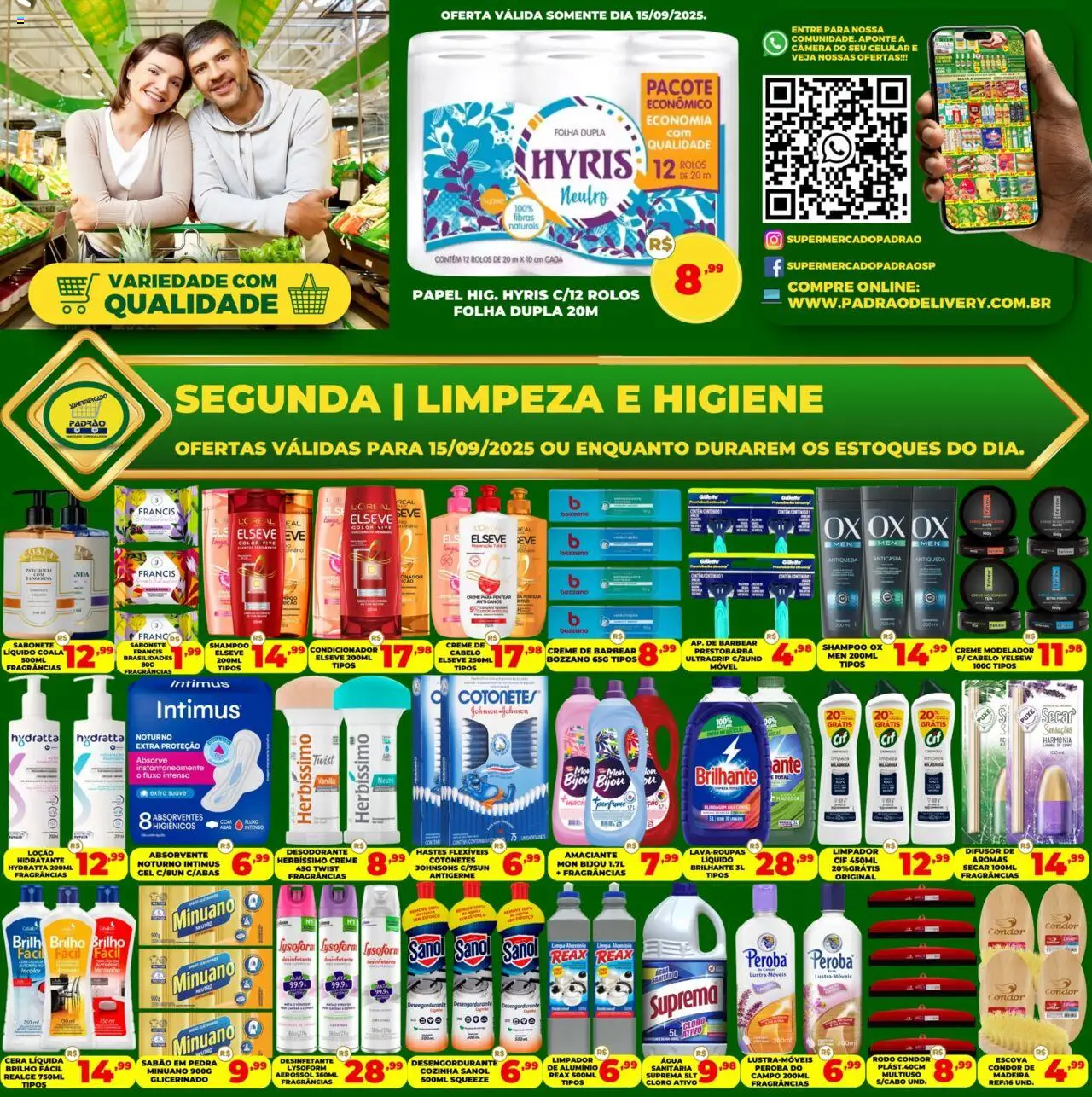 Supermercado Padrão Folheto - válido de 15.09.2025 | Página: 1 | Produtos: Lustra móveis, Perfume, Absorvente, Sabonete líquido