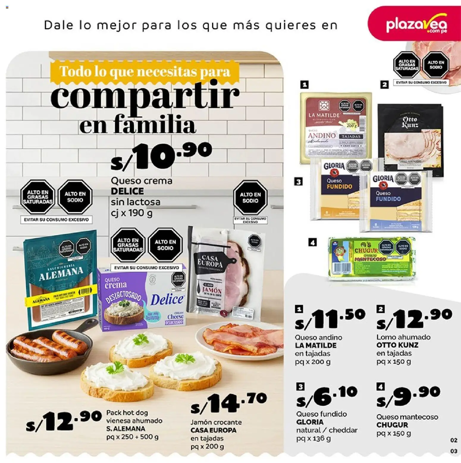 Catálogo Plaza Vea válido desde 27.04.2026 | Página: 3 | Productos: Queso, Jamón, Crema