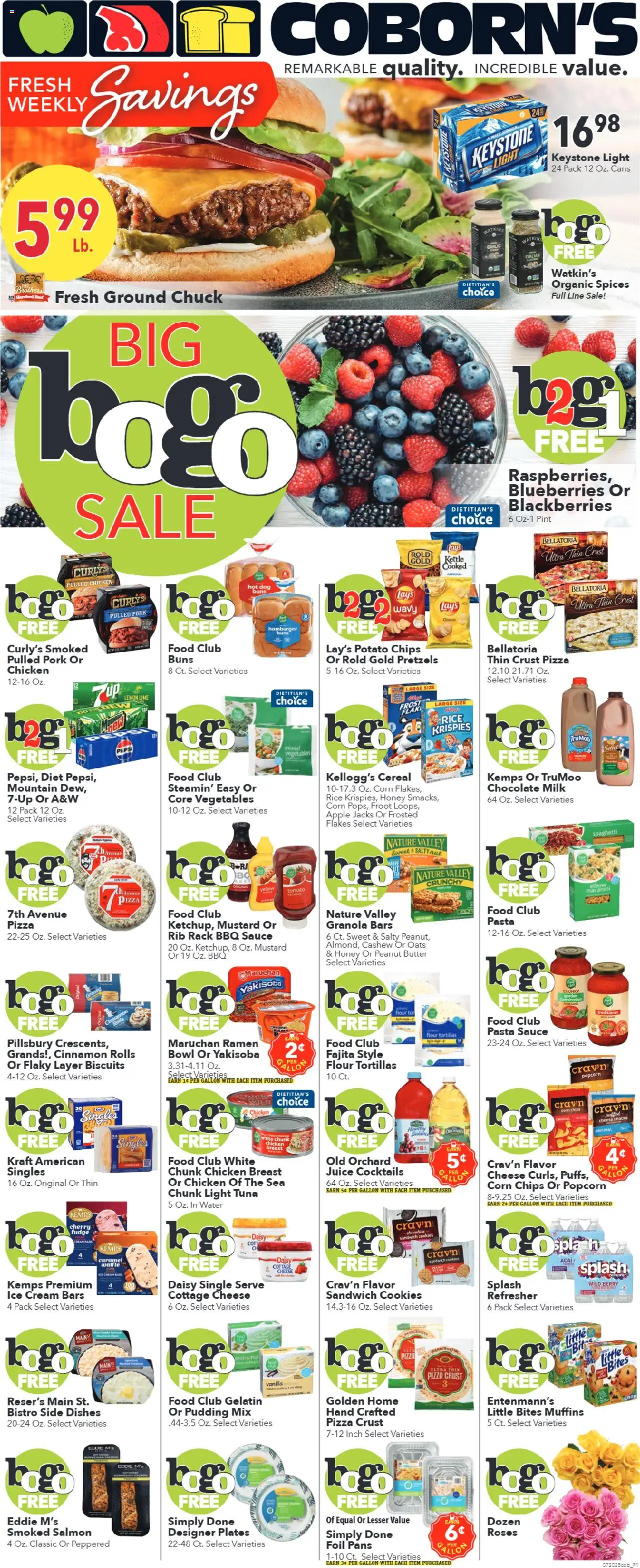 Coborn's Weekly Ad - valid from 20.07.2025 | Page: 1 | Products: Chocolate, Pork, Flakes, Water