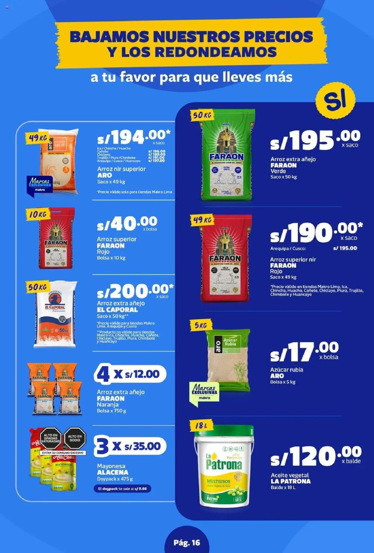 Catálogo Makro válido desde 28.08.2025 | Página: 16 | Productos: Aceite, Arroz, Saco, Bolsa