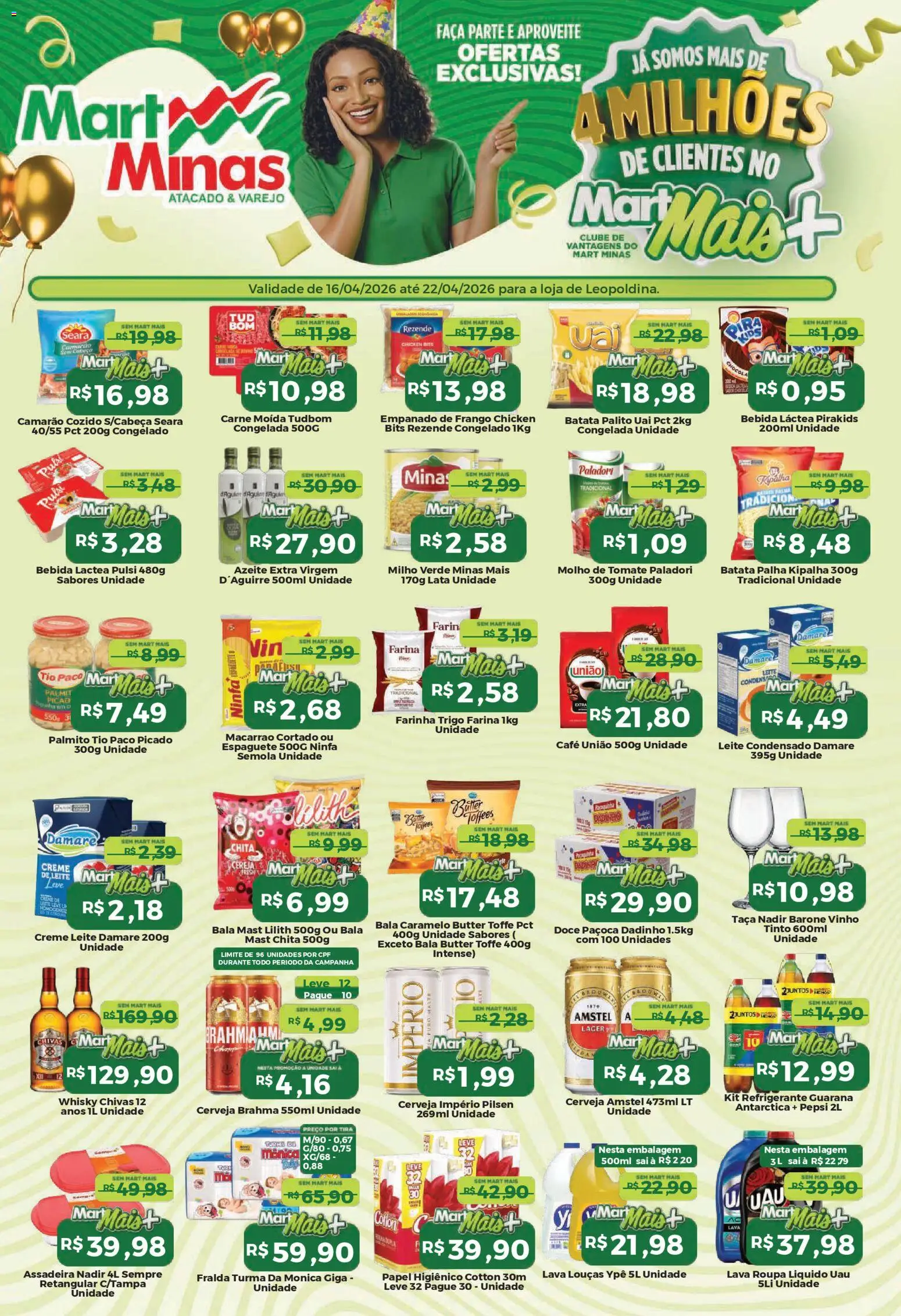 Mart Minas Folheto - válido de 16.04.2026 | Página: 1 | Produtos: Guaraná, Bebida, Frango, Paçoca