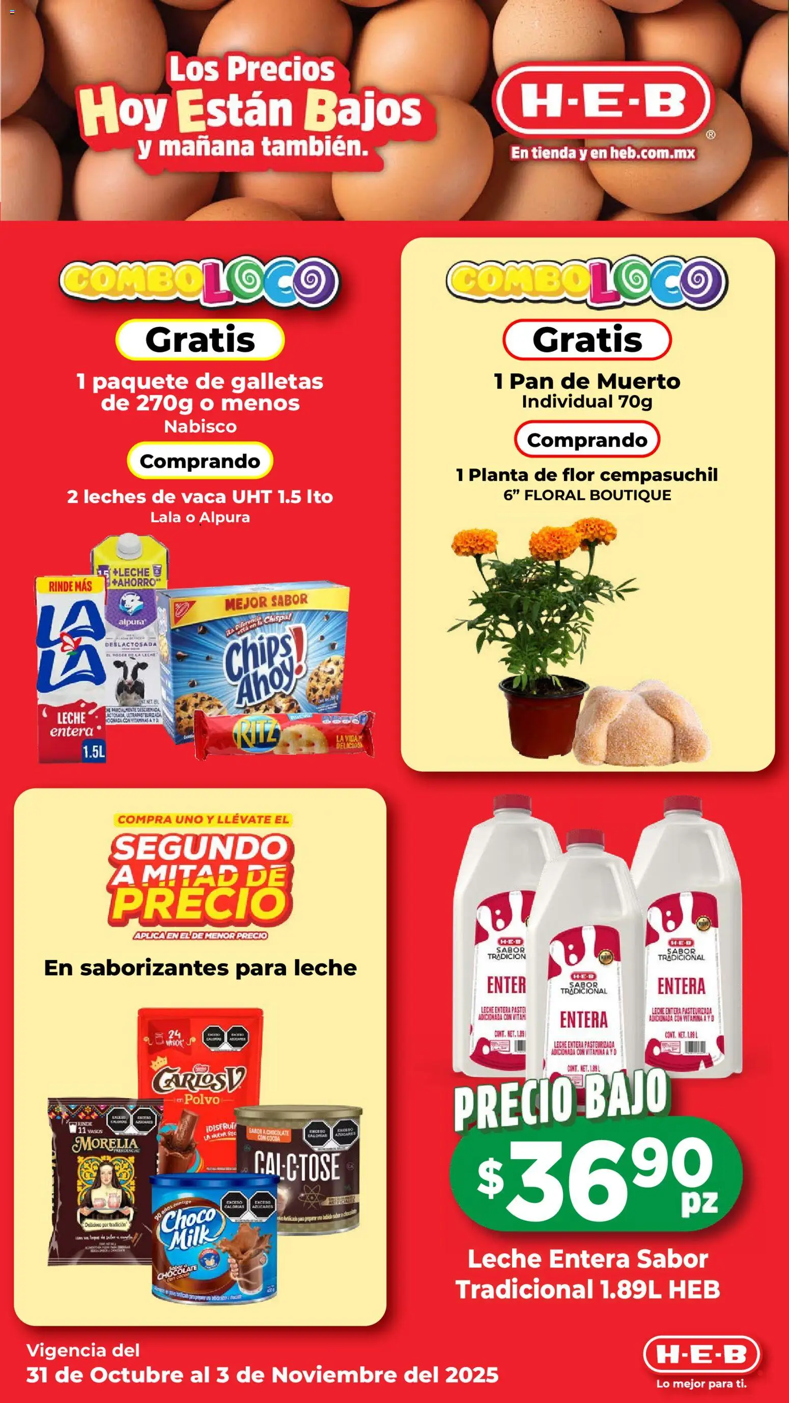 Nuevas ofertas de H-E-B válidas en toda la República Mexicana desde el 31.10.2025. ¡Encuentra las mejores ofertas en H-E-B folleto! | Página: 4 | Productos: Leche, Pan, Pastel, Galletas
