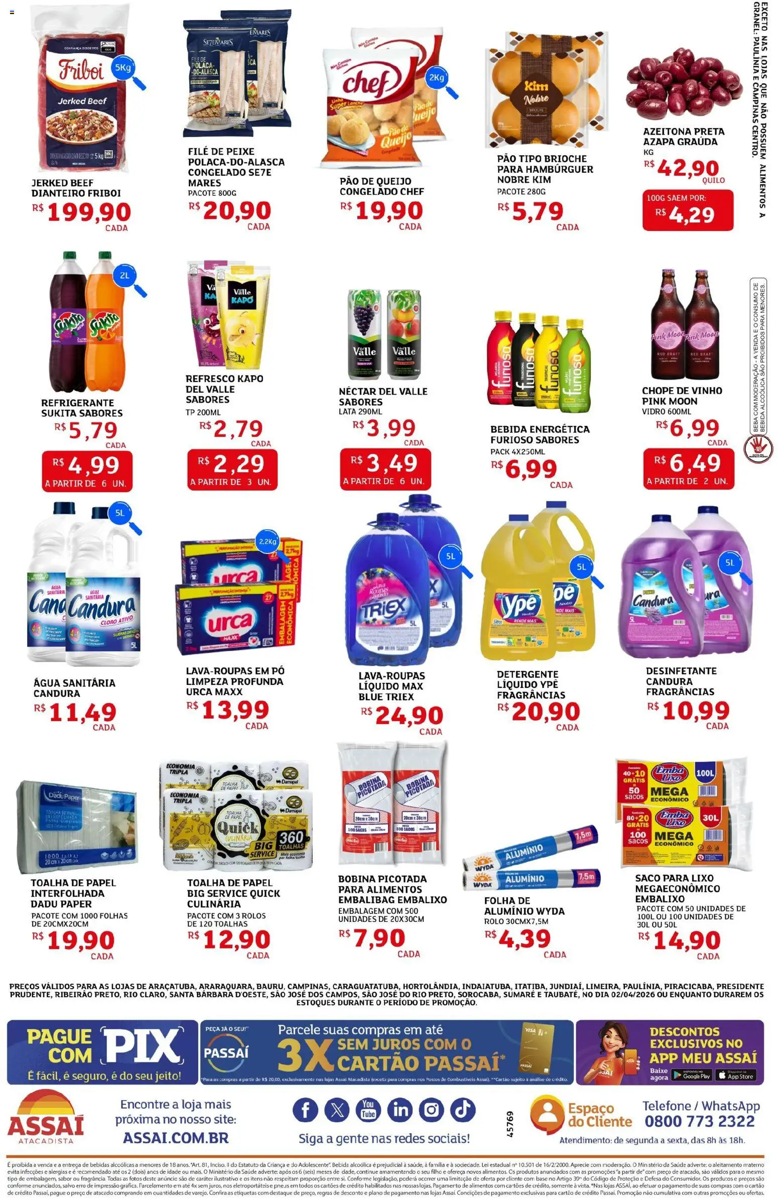 Assaí Atacadista Folheto - válido de 02.04.2026 | Página: 2 | Produtos: Pão, Pneus, Bebida, Água sanitária