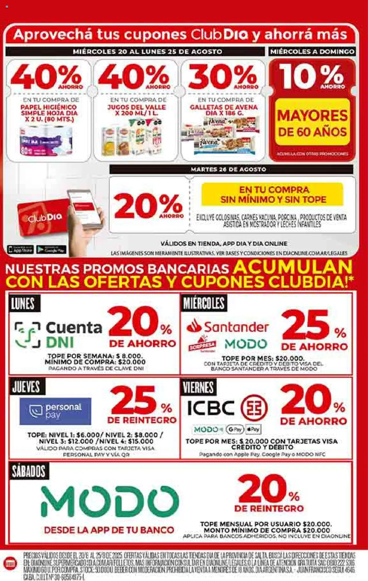 Supermercado DIA Ofertas - Salta y Jujuy │ válido desde el 20.08.2025 | Página: 4 | Productos: Papel higiénico, Banco, Avena, Galletas