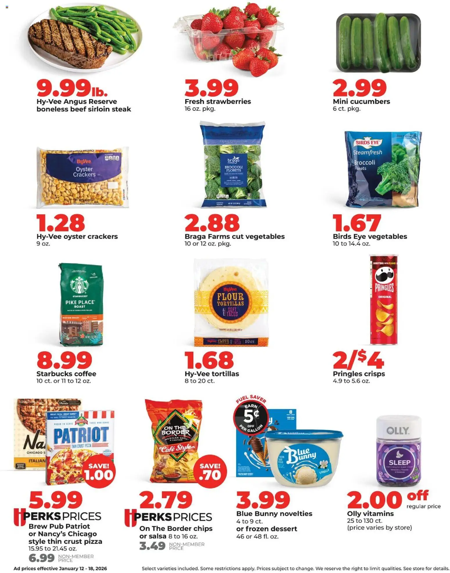 HyVee Weekly Ad - valid from 12.01.2026 | Page: 2 | Products: Broccoli, Strawberries, Chips, Vegetables