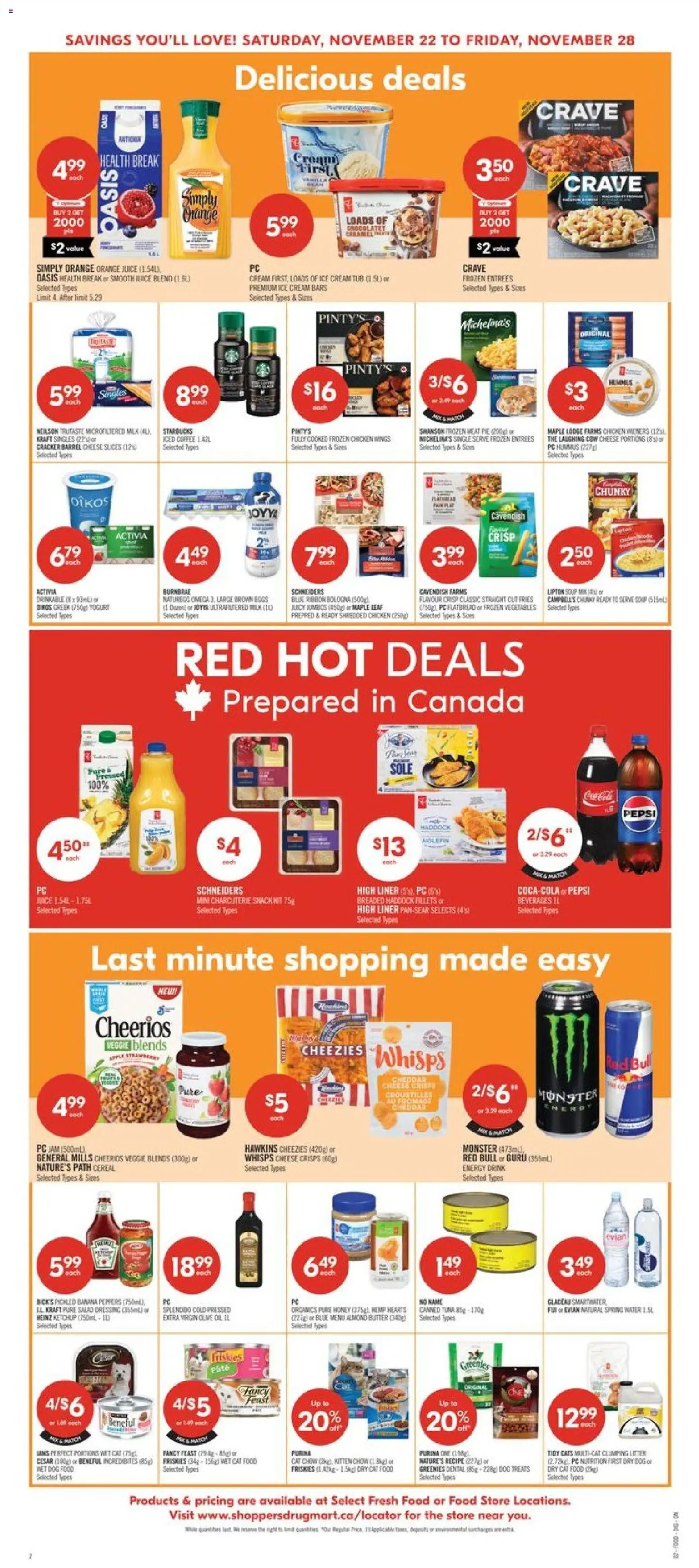 Shoppers flyer valid from 22.11.2025 | Page: 4 | Products: Cream, Salad, Butter, Chicken