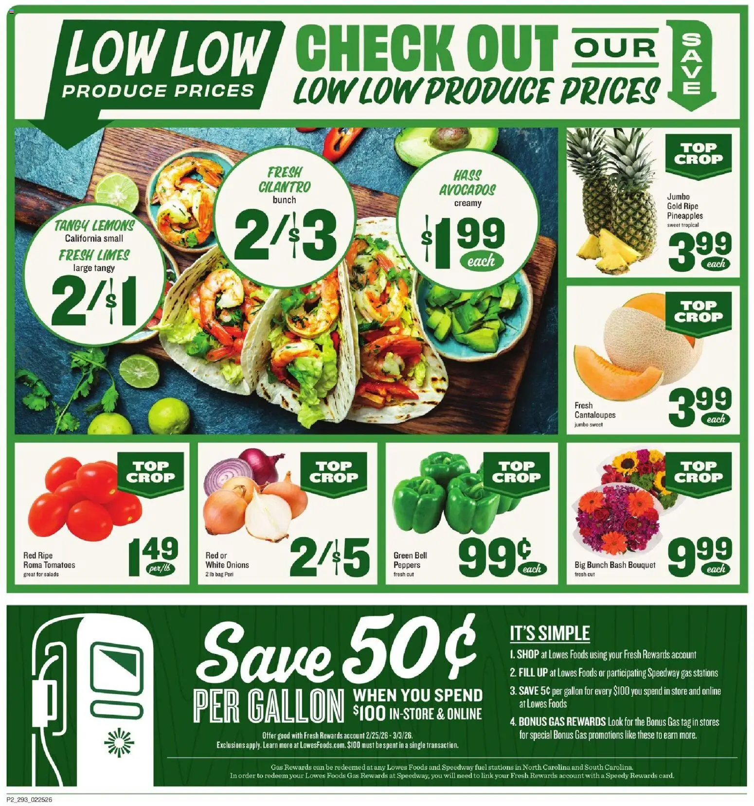 Lowes Foods Weekly Ad - SC - valid from 25.02.2026 | Page: 2 | Products: Cantaloupes, Peppers, Cream, Bag