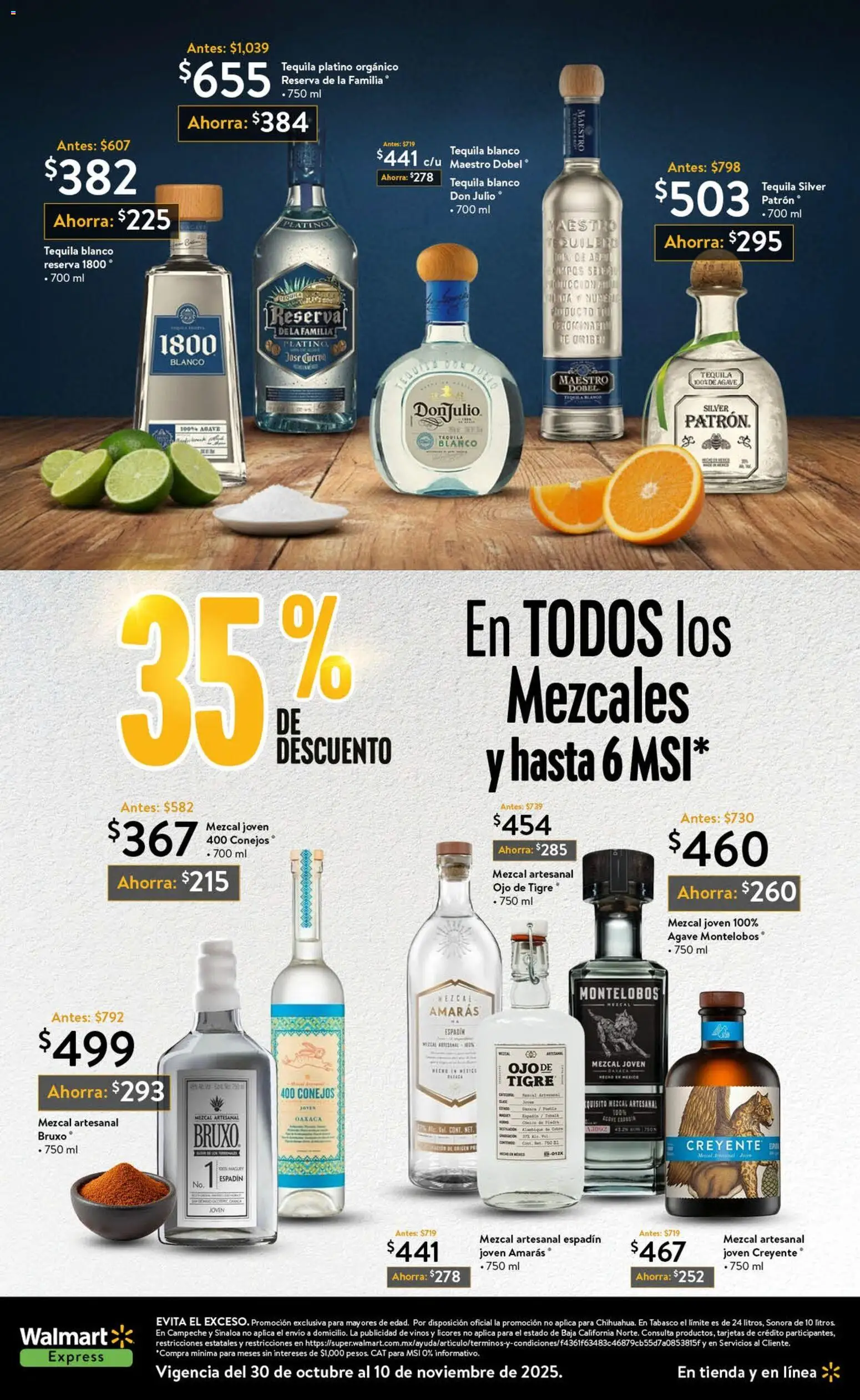 Nuevas ofertas de Walmart Express válidas en toda la República Mexicana desde el 30.10.2025. ¡Encuentra las mejores ofertas en Walmart Express folleto! | Página: 9 | Productos: Tequila, Té
