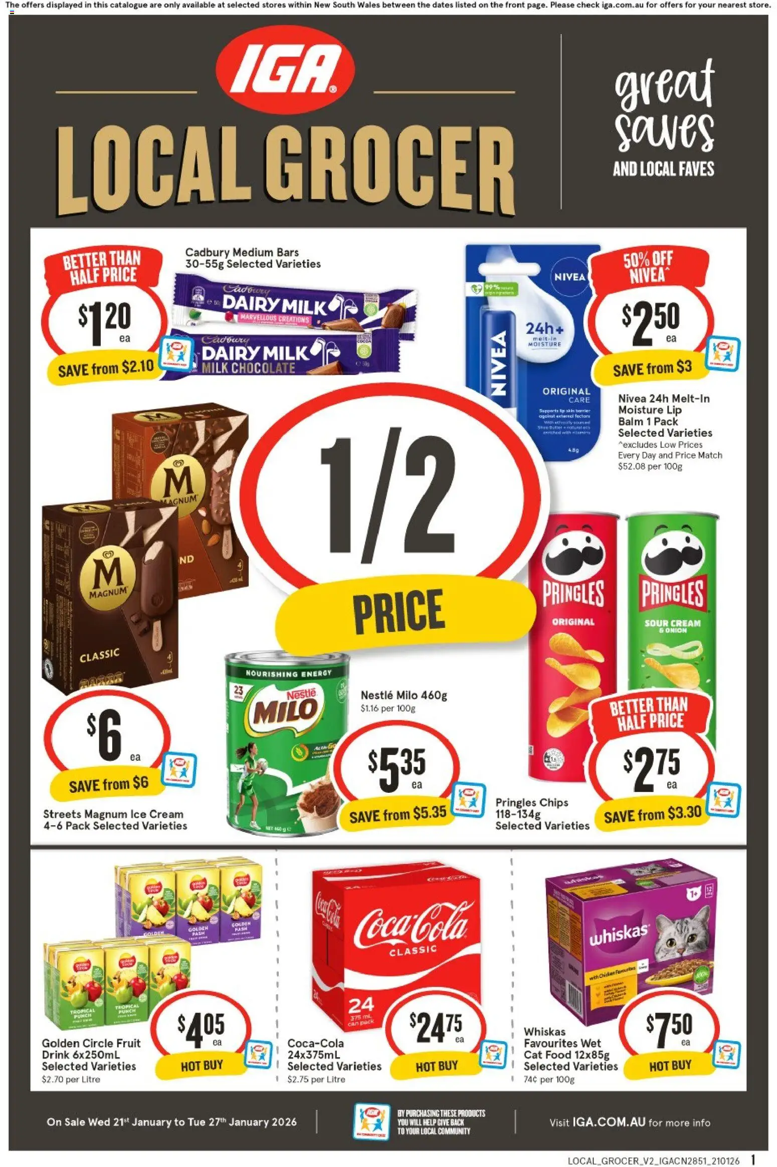 IGA catalogue - valid from 21.01.2026 | Page: 1 | Products: Milk, Sour cream, Chips, Ice cream