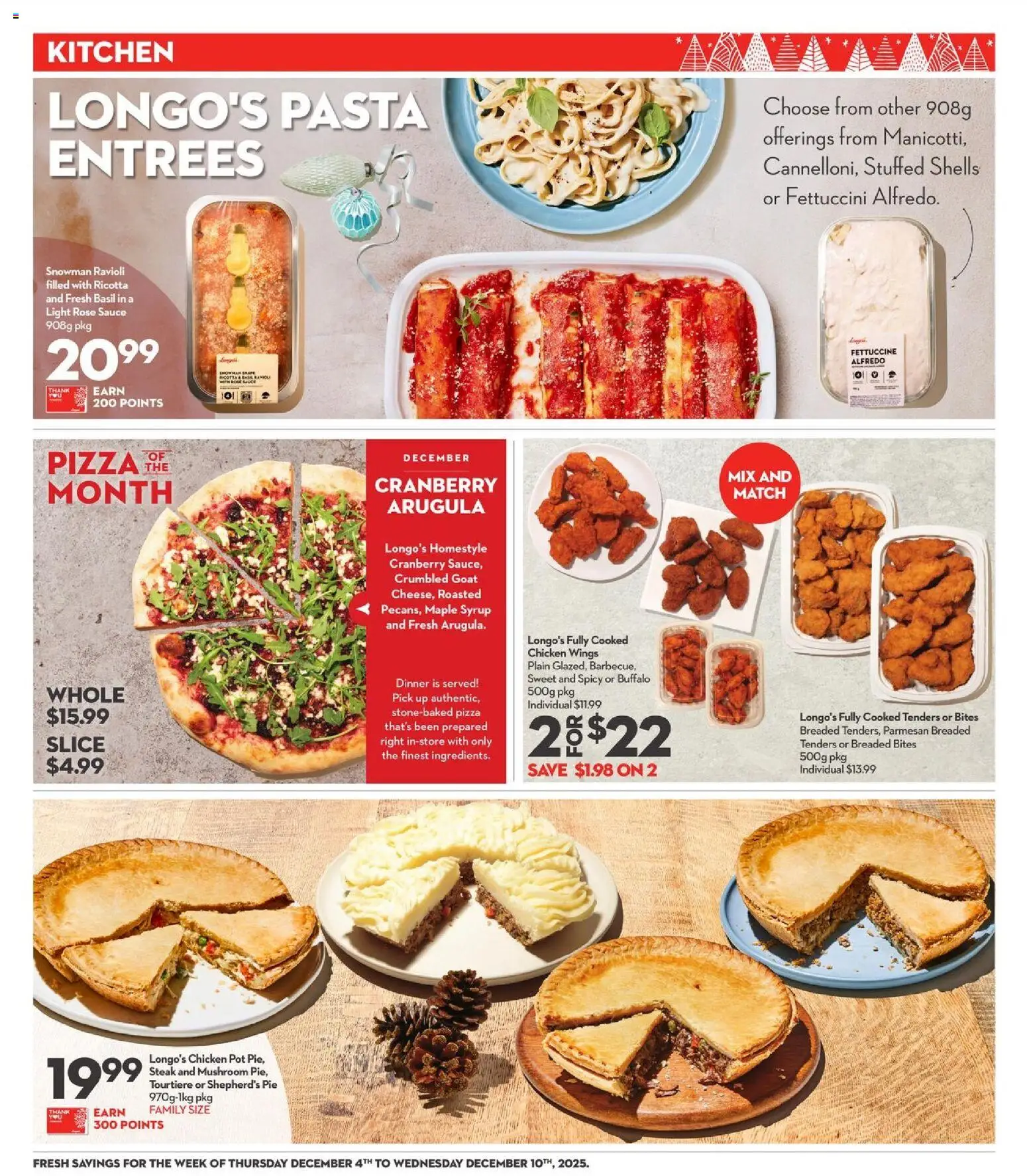 Longo's flyer valid from 04.12.2025 | Page: 11 | Products: Pasta, Chicken wings, Pizza, Chicken