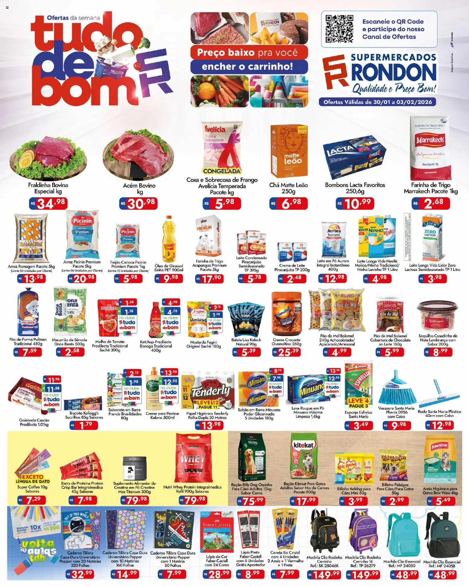 Supermercados Rondon Folheto - válido de 30.01.2026 | Página: 1 | Produtos: Caneta, Acém, Fraldinha, Goiabada