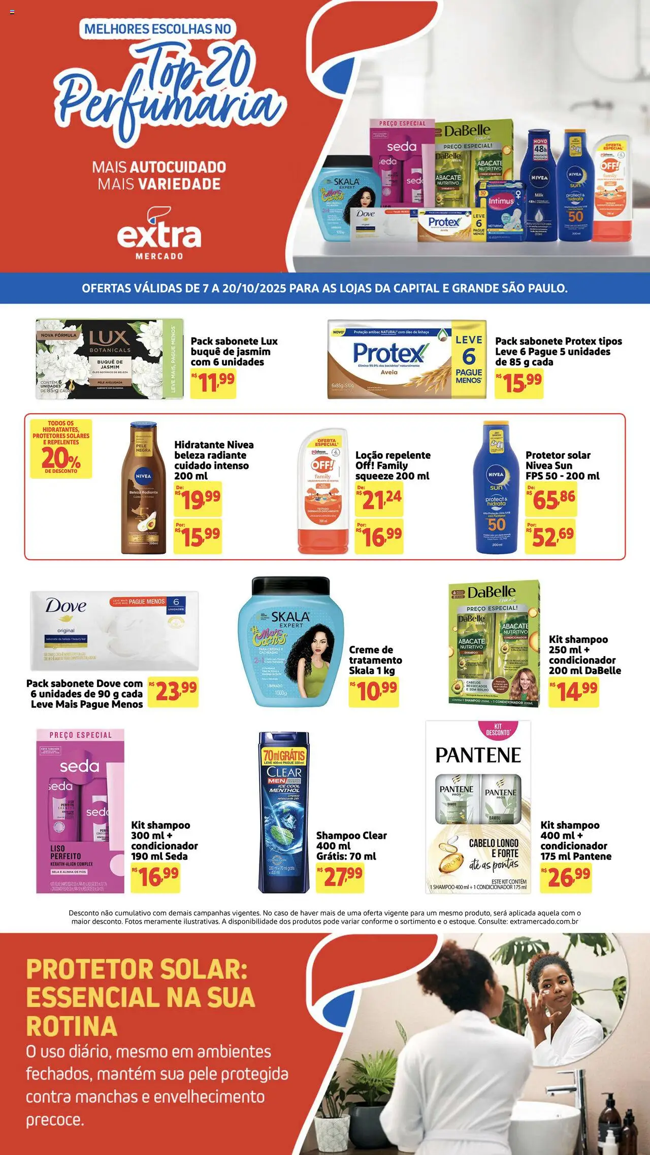 Extra Folheto - válido de 07.10.2025 | Página: 1 | Produtos: Condicionador, Protetor solar, Creme, Aveia