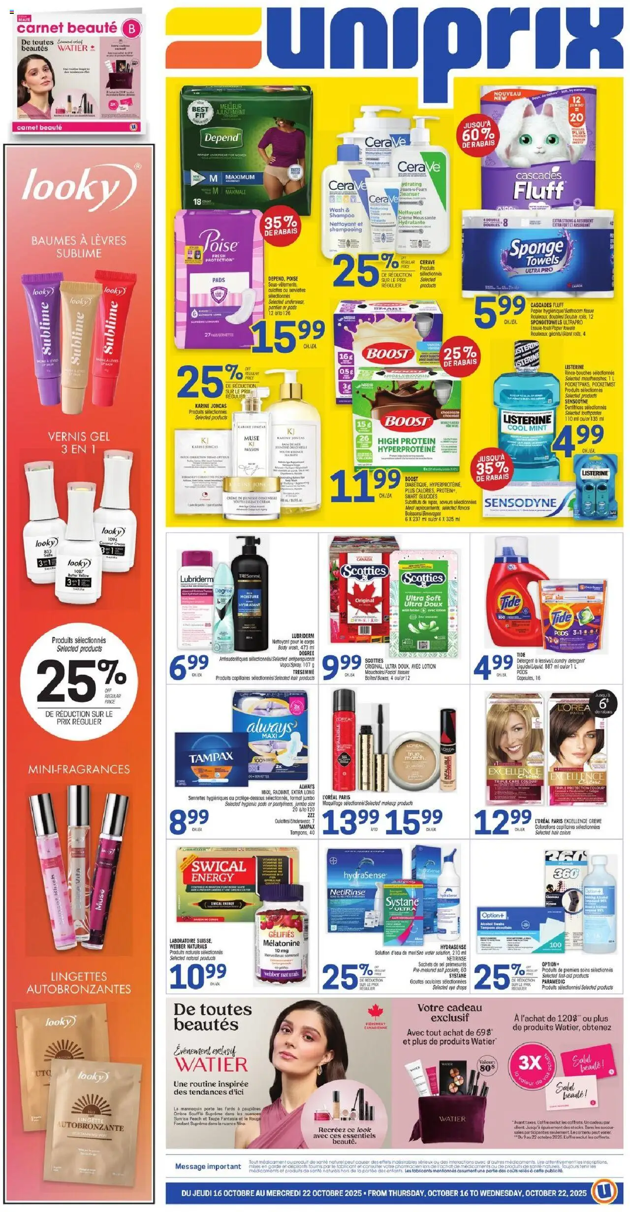 Uniprix flyer valid from 16.10.2025 | Page: 1 | Products: Cream, Powder, Sponge, Shampoo