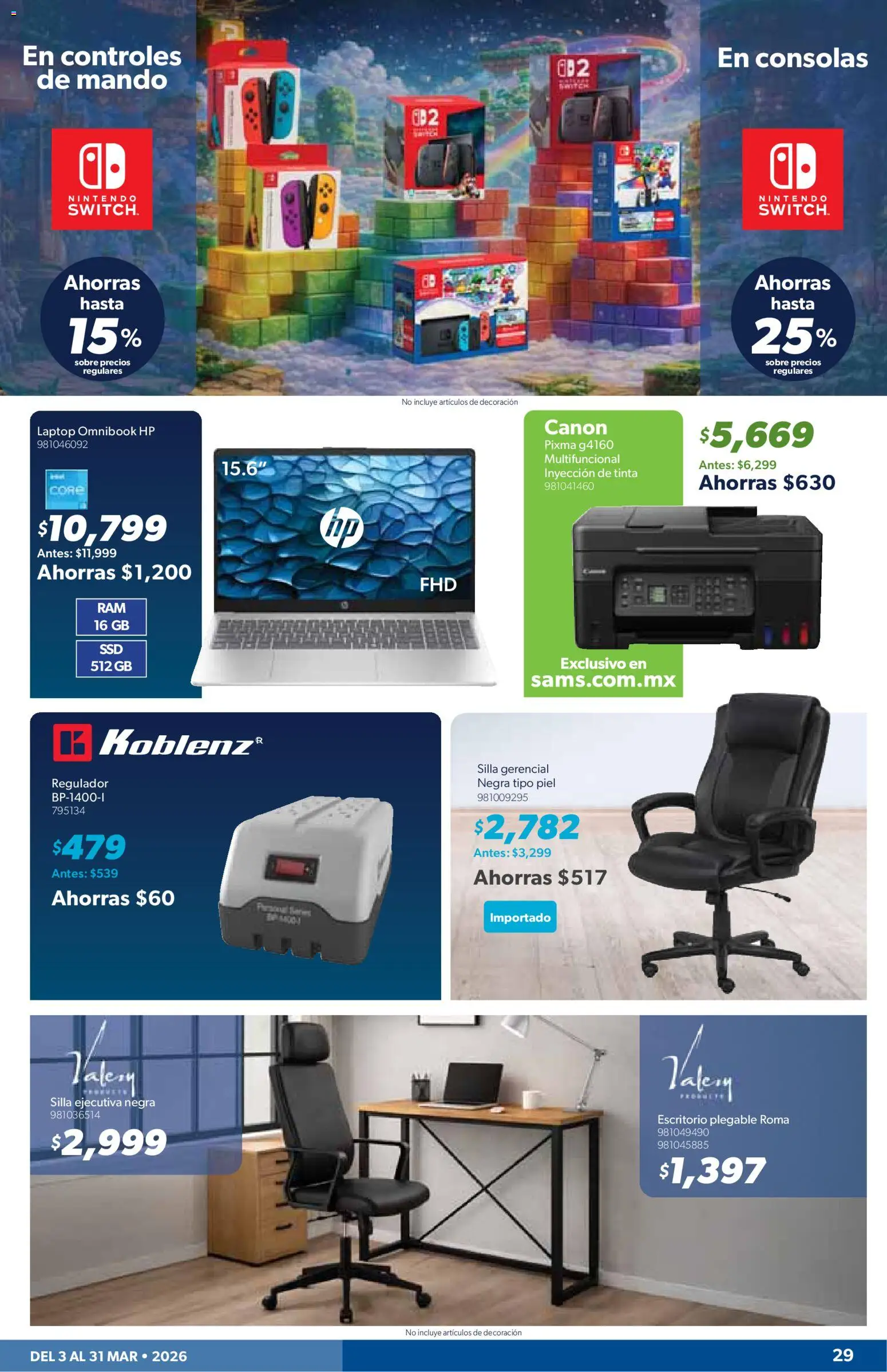 Nuevas ofertas de Sam's Club válidas en toda la República Mexicana desde el 03.03.2026. ¡Encuentra las mejores ofertas en Sam's Club catálogo! | Página: 29 | Productos: Silla, Escritorio, Sobre