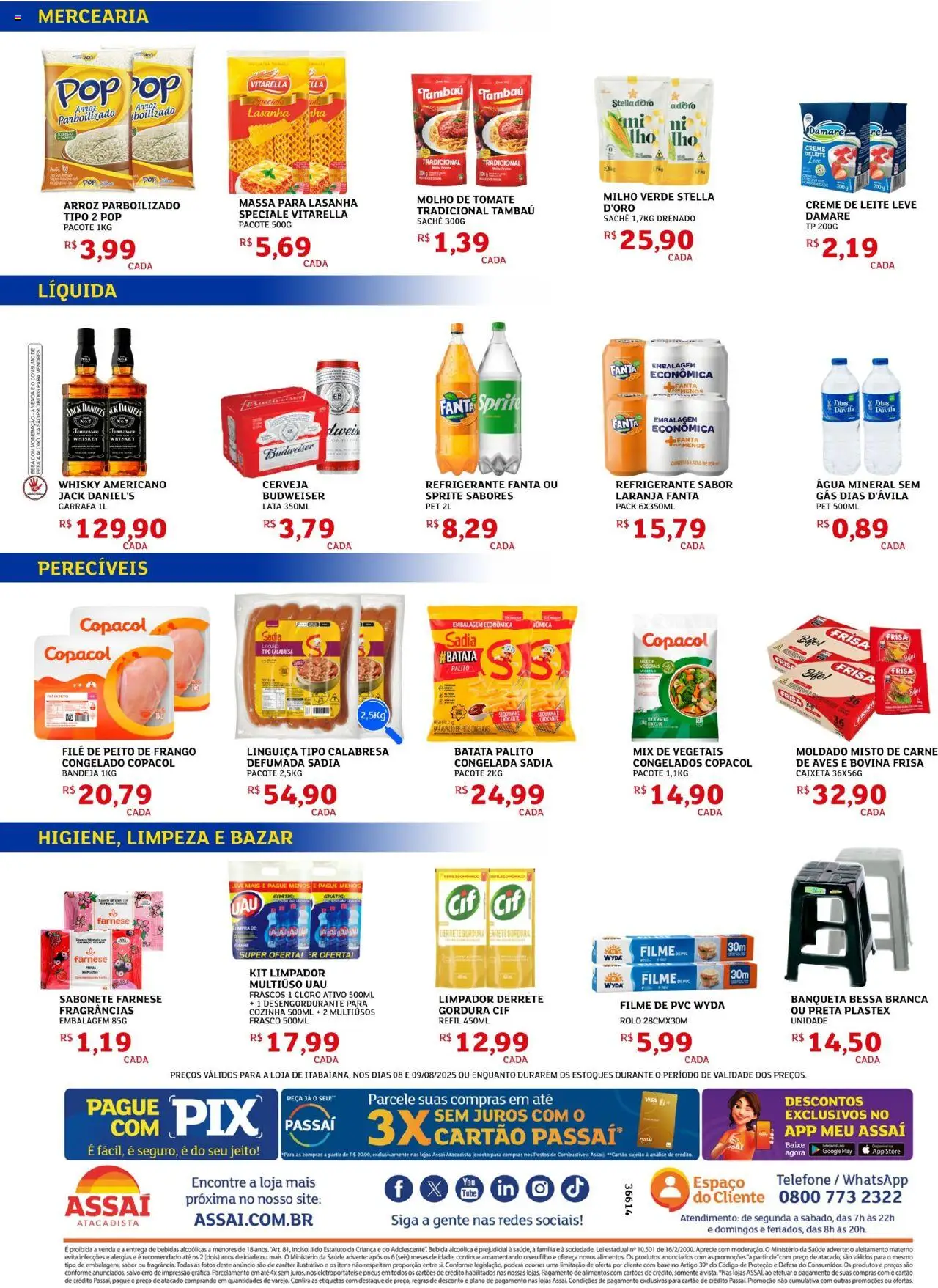 Assaí Atacadista Folheto - válido de 08.08.2025 | Página: 2 | Produtos: Desengordurante, Whisky, Molho de tomate, Sabonete