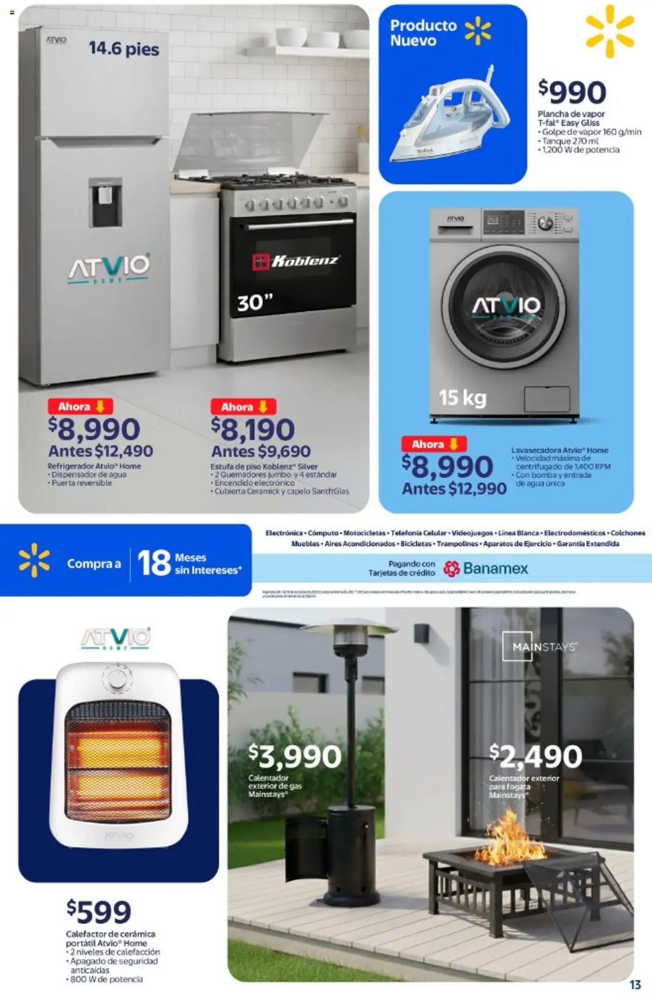 Nuevas ofertas de Walmart válidas en toda la República Mexicana desde el 14.10.2025. ¡Encuentra las mejores ofertas en Walmart - Folleto! | Página: 13 | Productos: Refrigerador, Agua, Plancha, Calefactor
