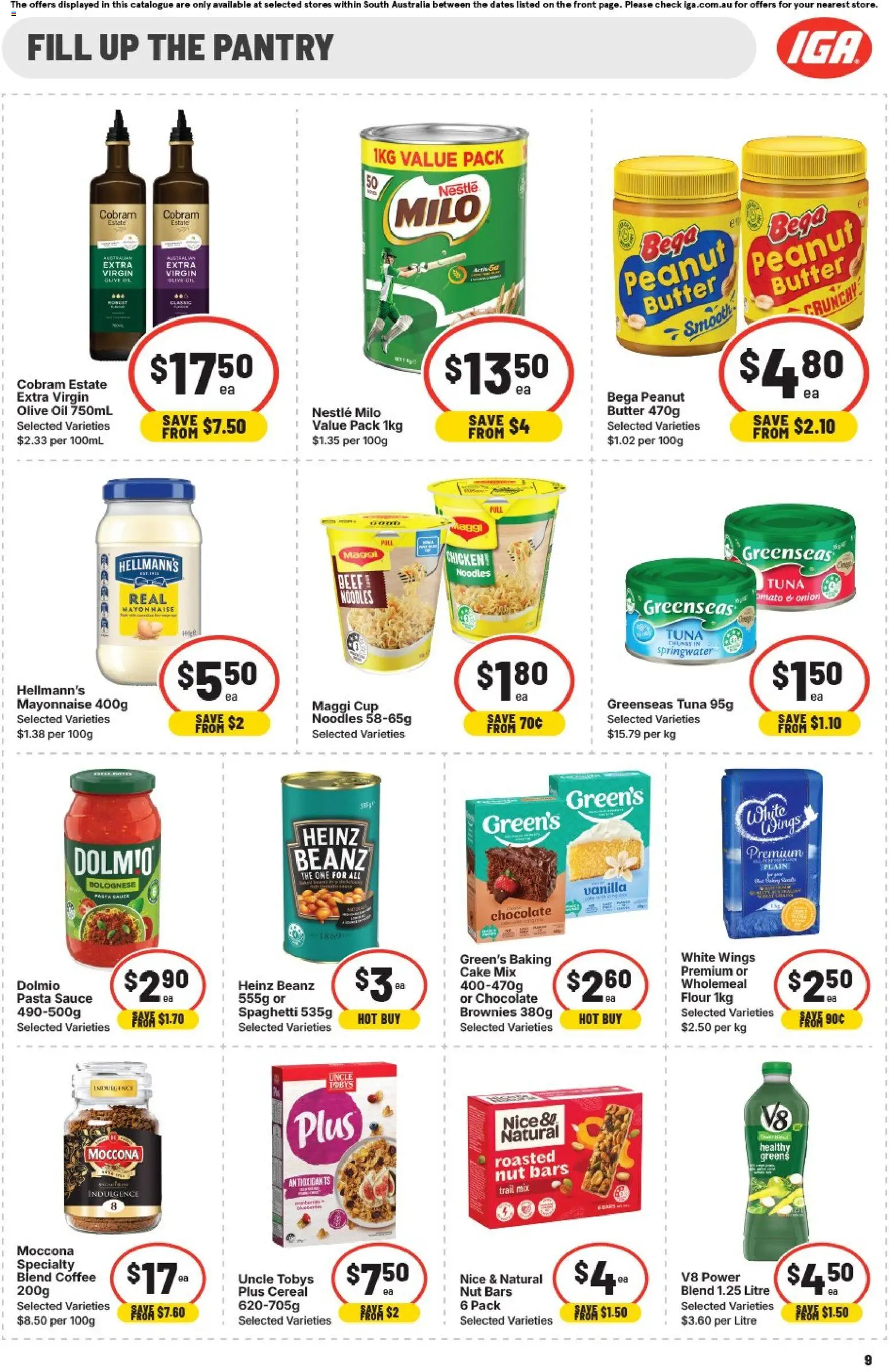 IGA catalogue - valid from 24.12.2025 | Page: 9 | Products: Noodles, Cereal, Olive oil, Tuna