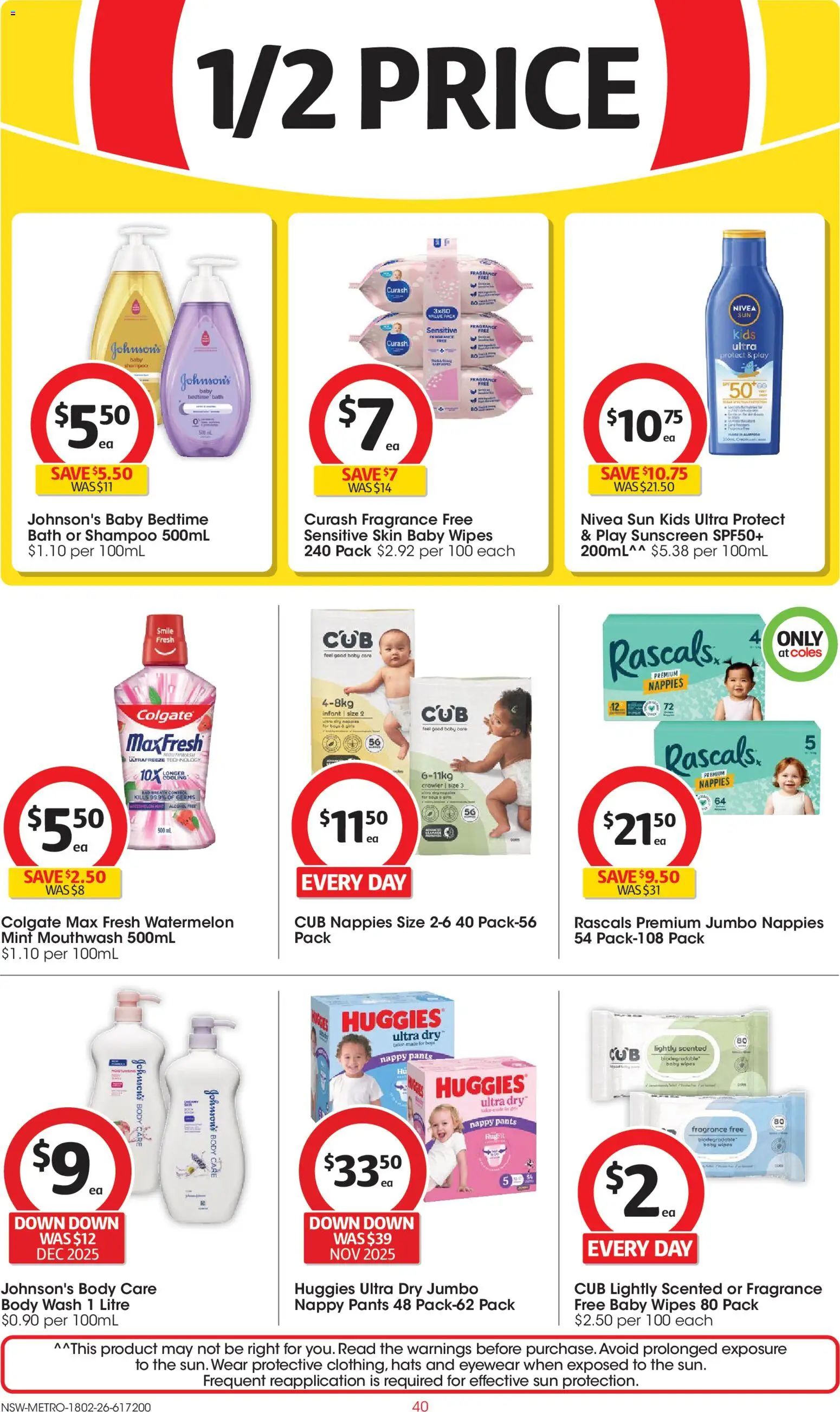 Coles catalogue - valid from 18.02.2026 | Page: 40 | Products: Bath, Fragrance, Sunscreen, Mouthwash