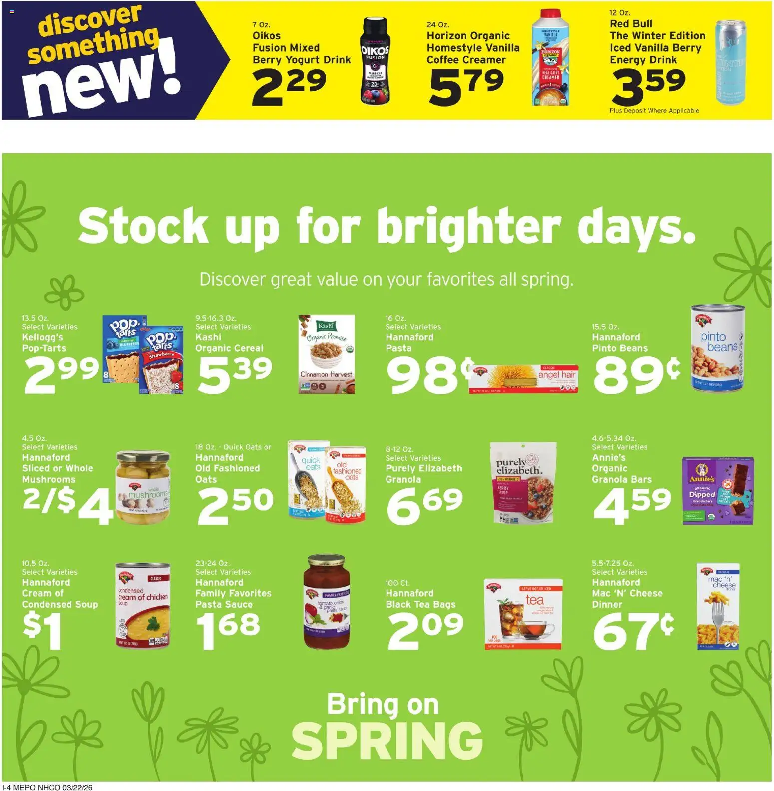 Hannaford Weekly Ad - valid from 22.03.2026 | Page: 12 | Products: Yogurt, Tea, Pasta, Cream