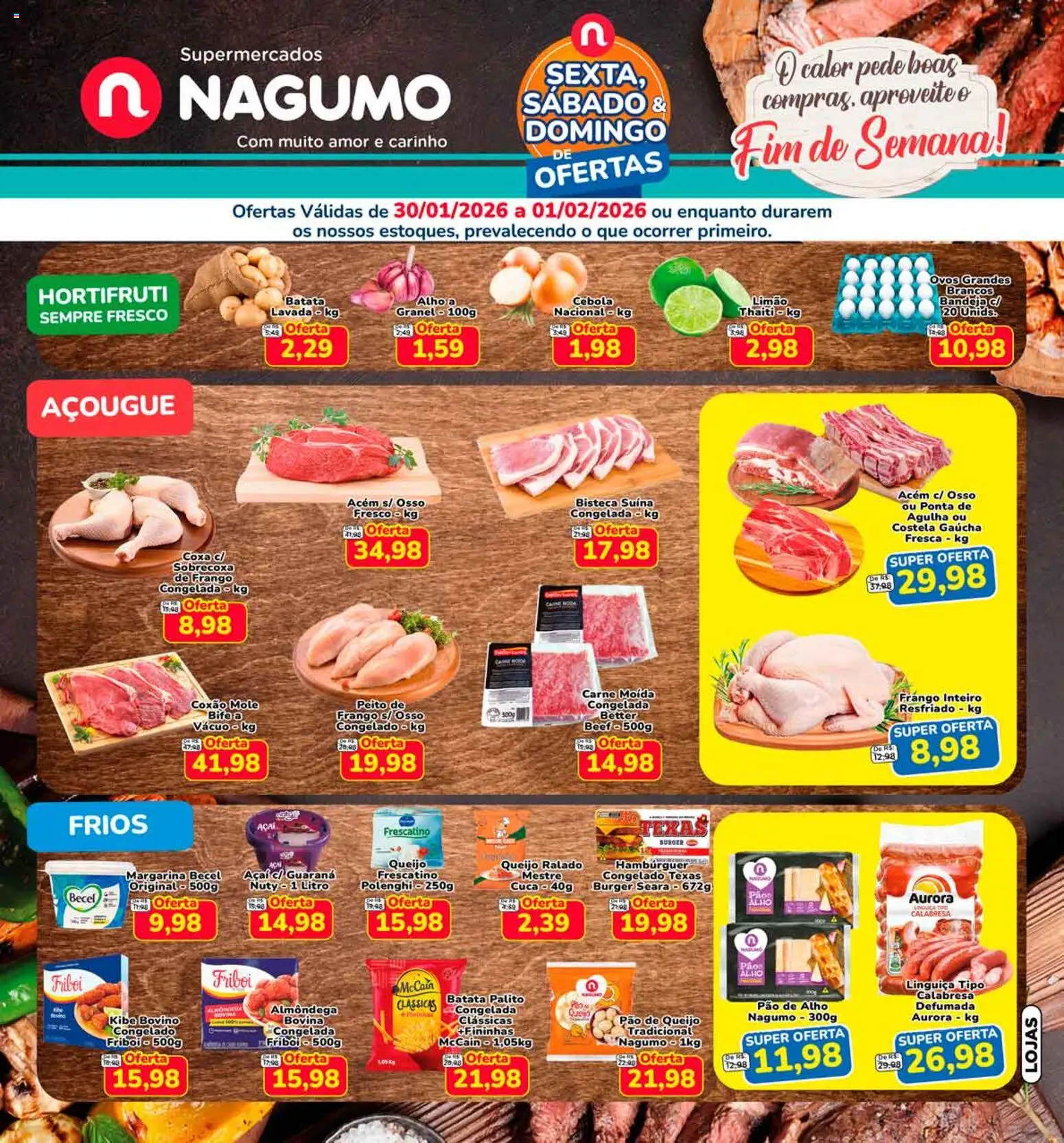 Nagumo Folheto - válido de 30.01.2026 | Página: 1 | Produtos: Pao de alho, Acém, Frango, Pão de queijo