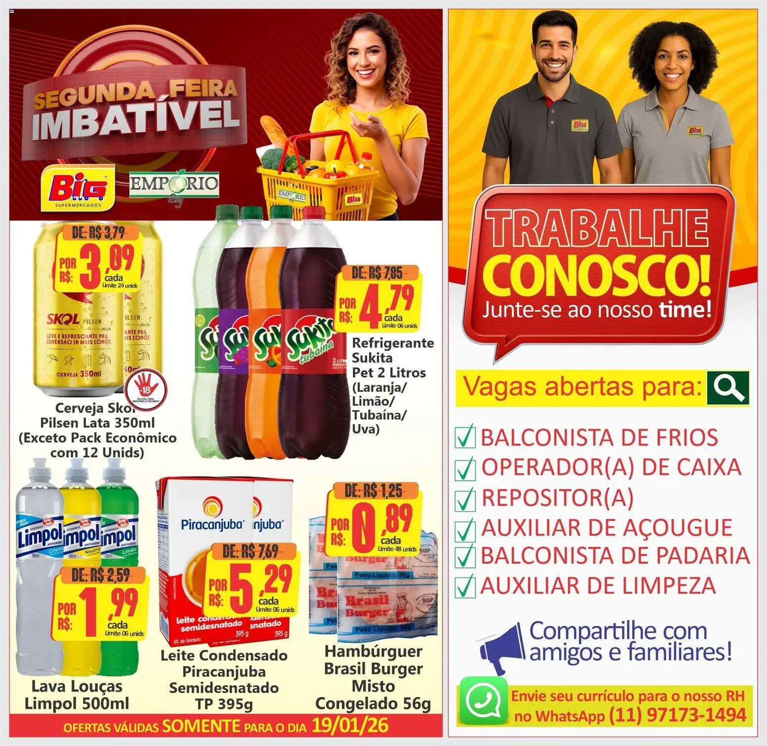 Big Supermercados Folheto - válido de 19.01.2026 | Página: 1 | Produtos: Caixa, Leite, Cerveja, Refrigerante