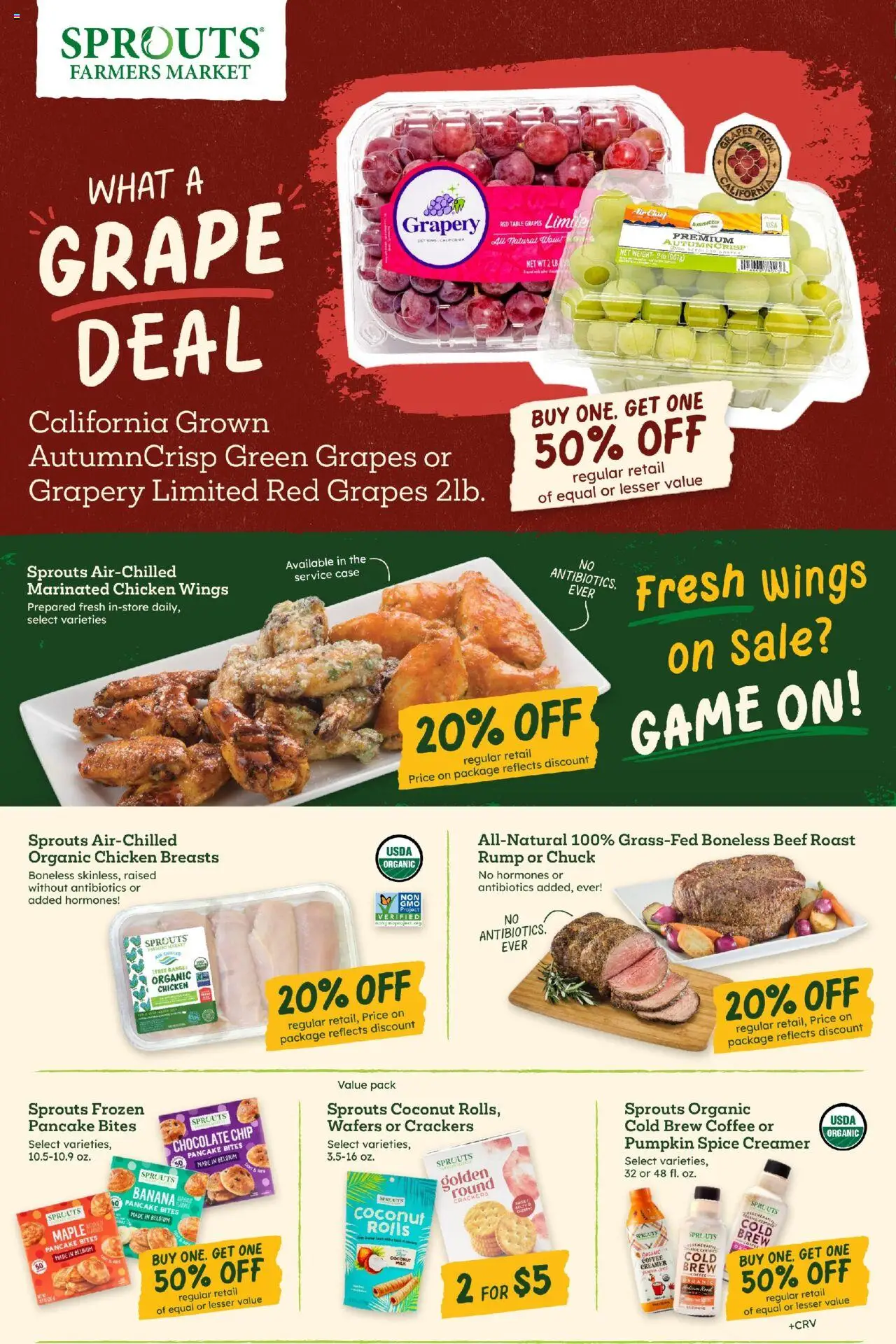 Sprouts Weekly Ad - valid from 08.10.2025 | Page: 2 | Products: Table, Coffee, Grapes, Game
