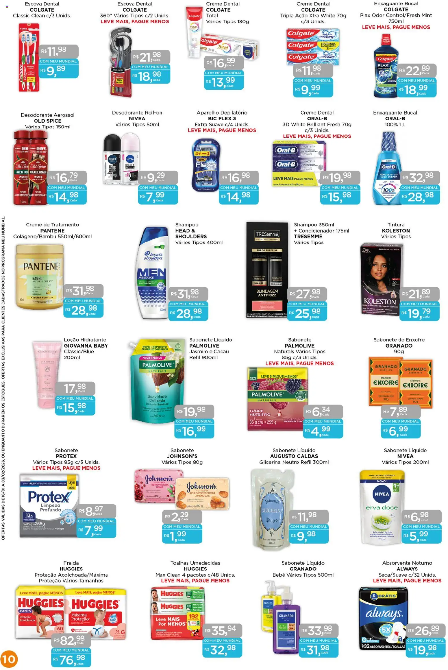 Mundial Folheto - válido de 16.01.2026 | Página: 10 | Produtos: Shampoo, Condicionador, Amêndoas, Sabonete líquido
