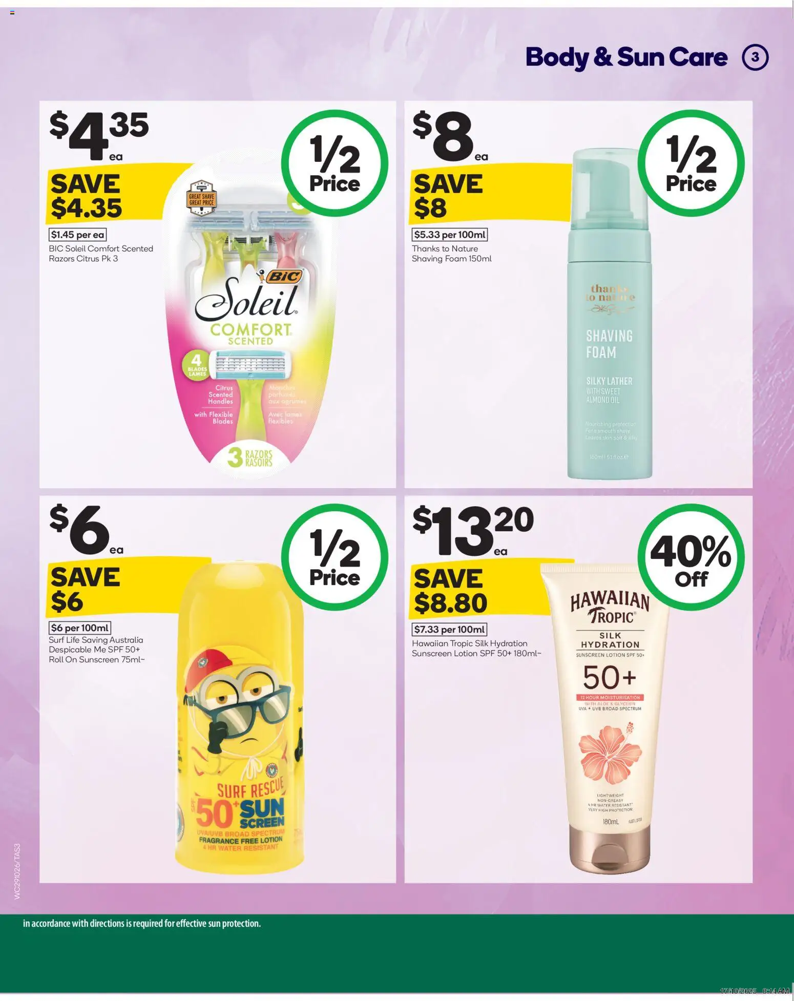 Woolworths catalogue - valid from 29.10.2025 | Page: 4 | Products: Oil, Shaving foam, Sunscreen, Water