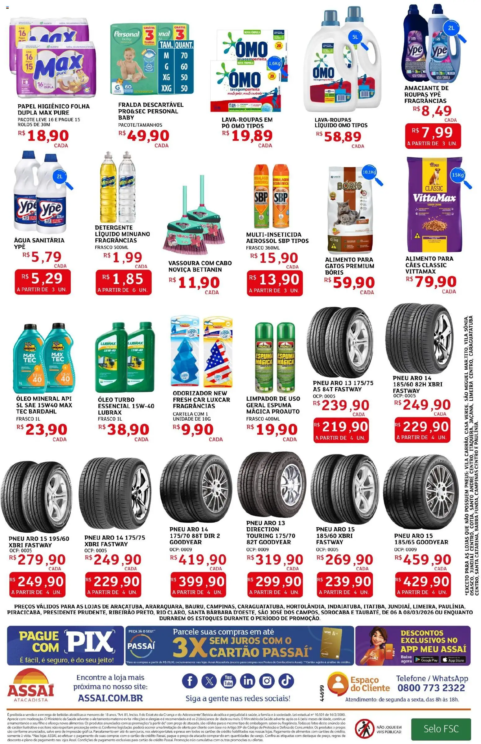 Assaí Atacadista Folheto - válido de 06.03.2026 | Página: 2 | Produtos: Óleo, Pneus, Carne, Amaciante
