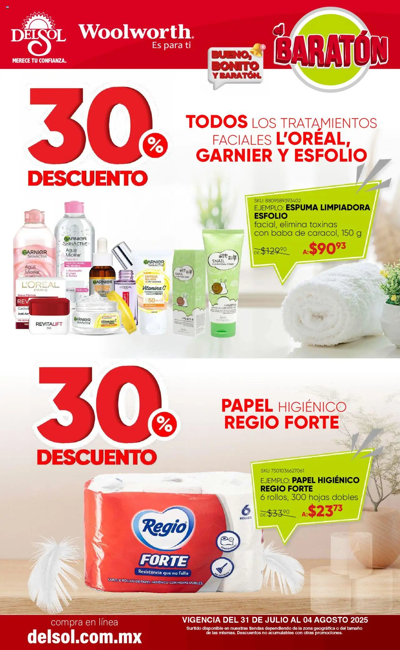 Nuevas ofertas de Del Sol y Woolworth válidas en toda la República Mexicana desde el 31.07.2025. ¡Encuentra las mejores ofertas en Del Sol y Woolworth - Catálogo Bueno, Bonito y Baratón! | Página: 11 | Productos: Agua, Espuma, Papel higiénico