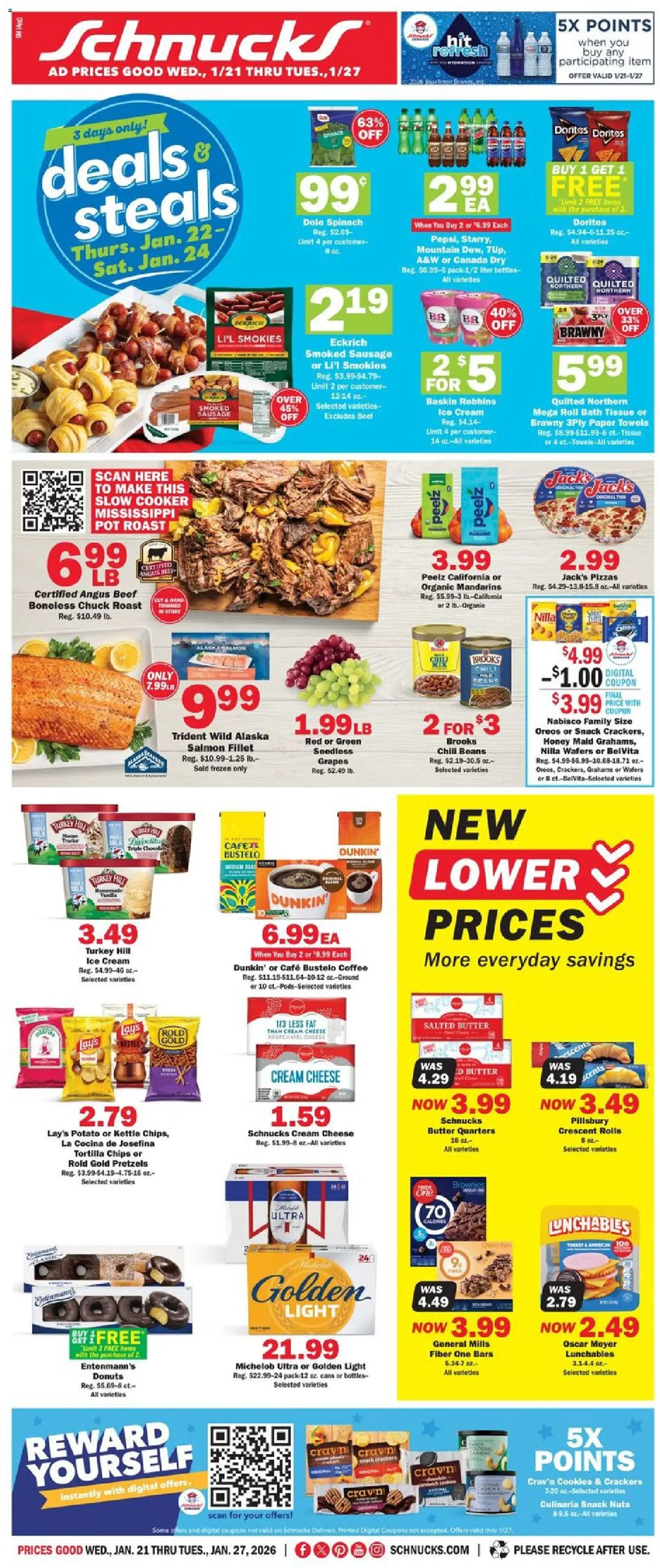 Schnucks Weekly Print Ad - MO - valid from 21.01.2026 | Page: 1 | Products: Chips, Ice cream, Sausage, Grapes