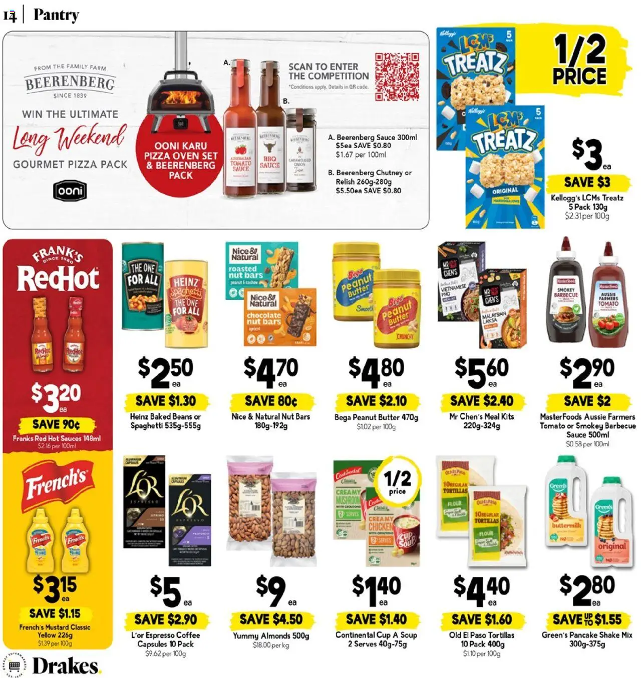 Drakes catalogue - valid from 17.09.2025 | Page: 14 | Products: Almonds, Pizza, Sauce, Oven