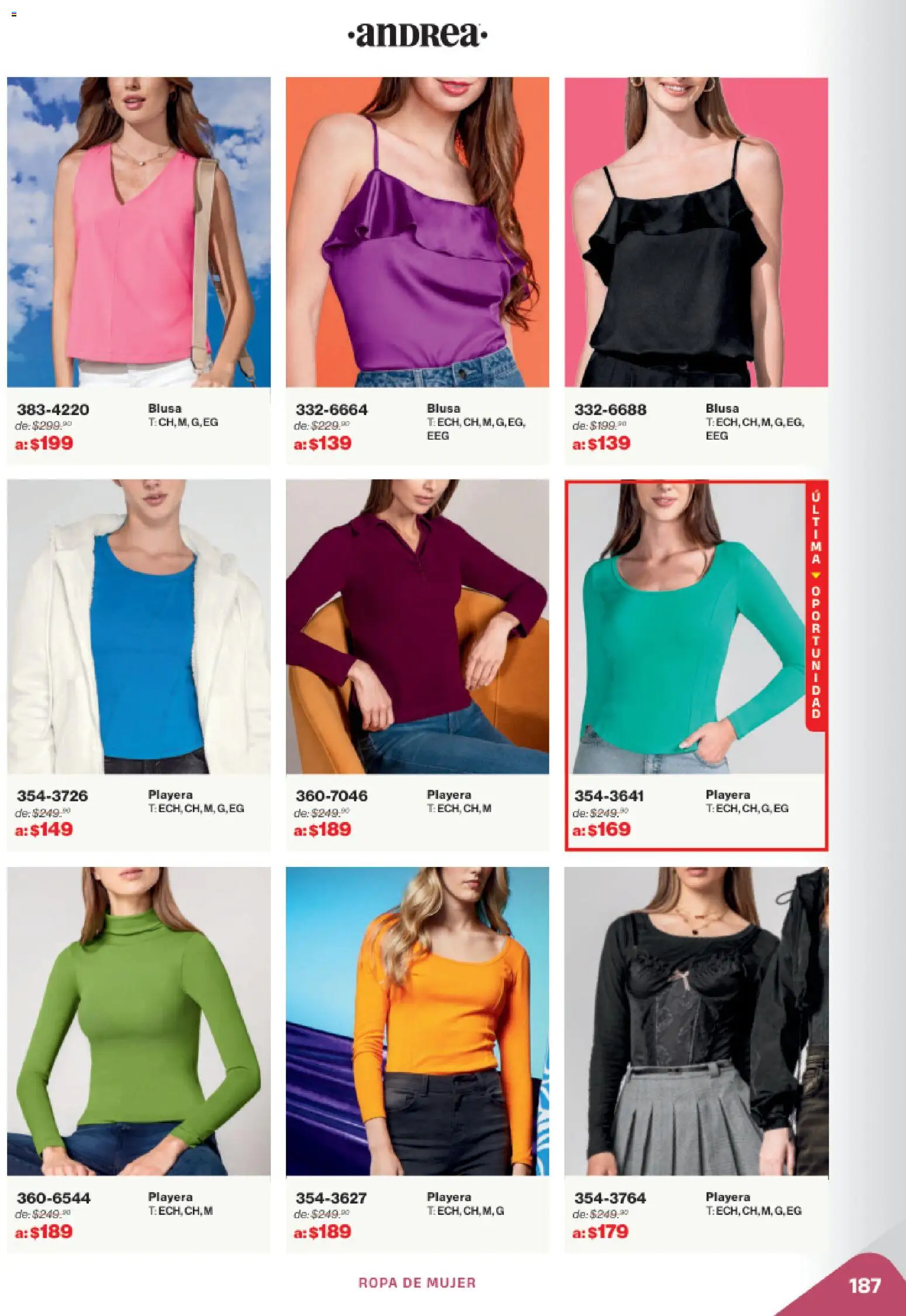 Nuevas ofertas de Andrea válidas en toda la República Mexicana desde el 02.11.2025. ¡Encuentra las mejores ofertas en Andrea catálogo Outlet! | Página: 187 | Productos: Blusa, Ropa, Playera