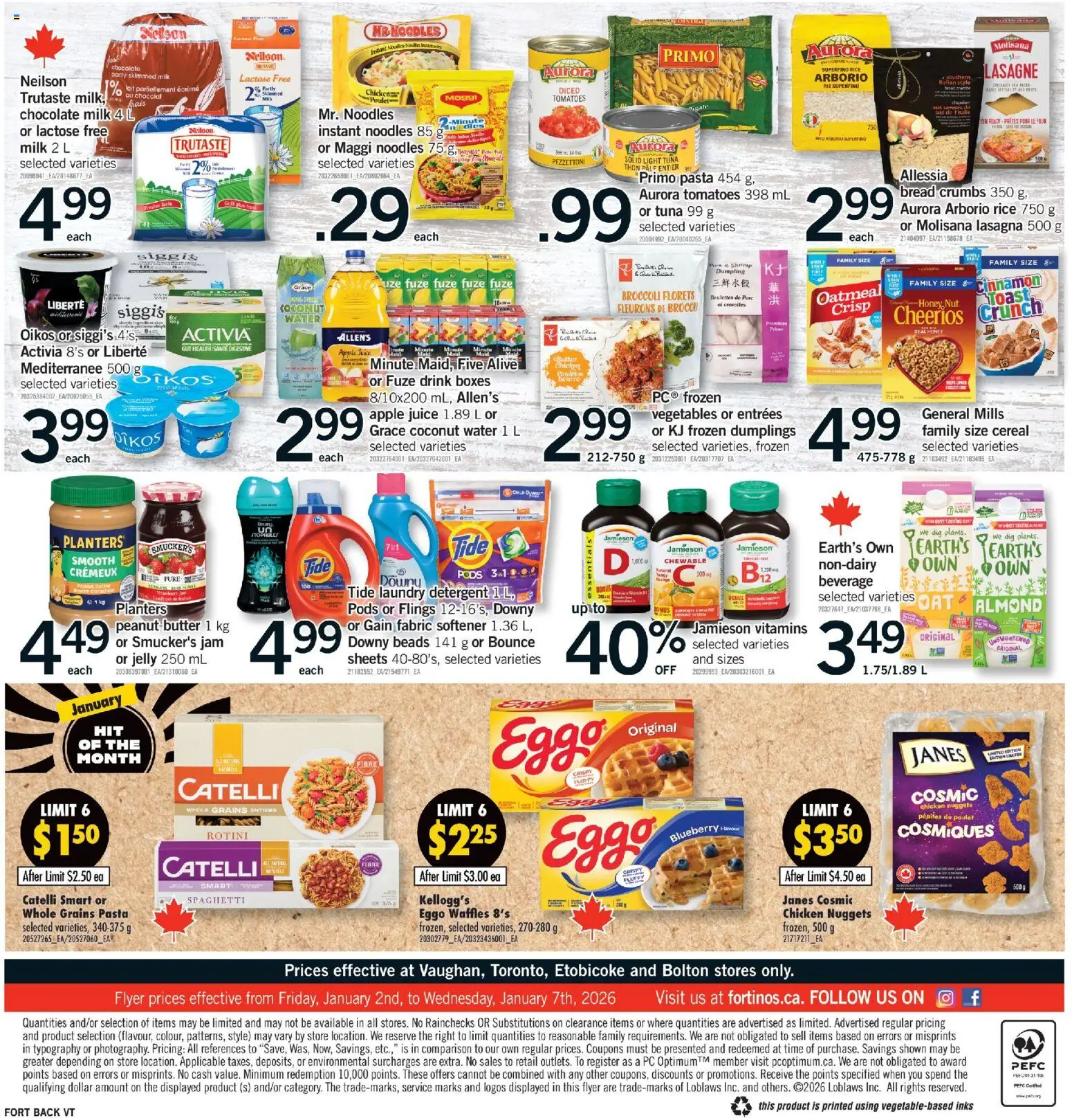Fortinos flyer valid from 01.01.2026 | Page: 2 | Products: PC, Milk, Chicken, Tomatoes