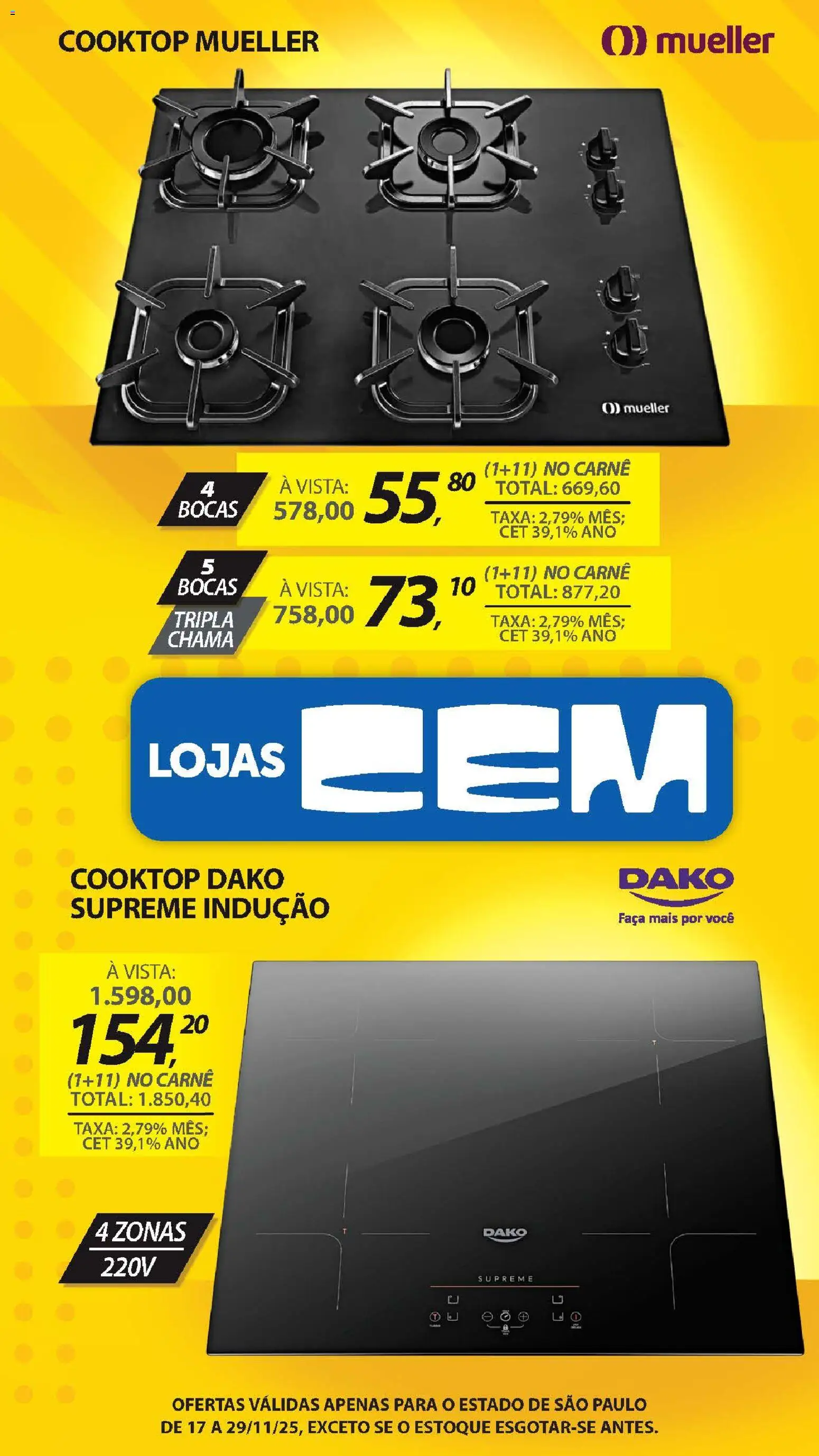 Lojas Cem Folheto - válido de 17.11.2025 | Página: 44 | Produtos: Cooktop, Faca, Carne