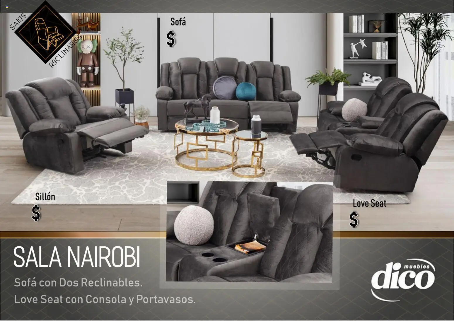 Nuevas ofertas de Muebles Dico válidas en toda la República Mexicana desde el 01.01.2026. ¡Encuentra las mejores ofertas en Muebles Dico catálogo Salas reclinables! | Página: 5 | Productos: Sofá, Café
