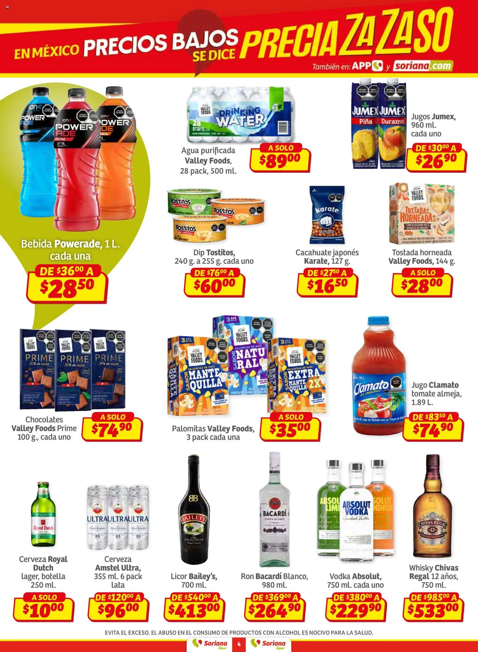 Nuevas ofertas de Soriana válidas en toda la República Mexicana desde el 12.02.2026. ¡Encuentra las mejores ofertas en Soriana - Preciazazaso Súper: Frontera BCN, Son! | Página: 4 | Productos: Tomate, Piña, Botella, Vodka