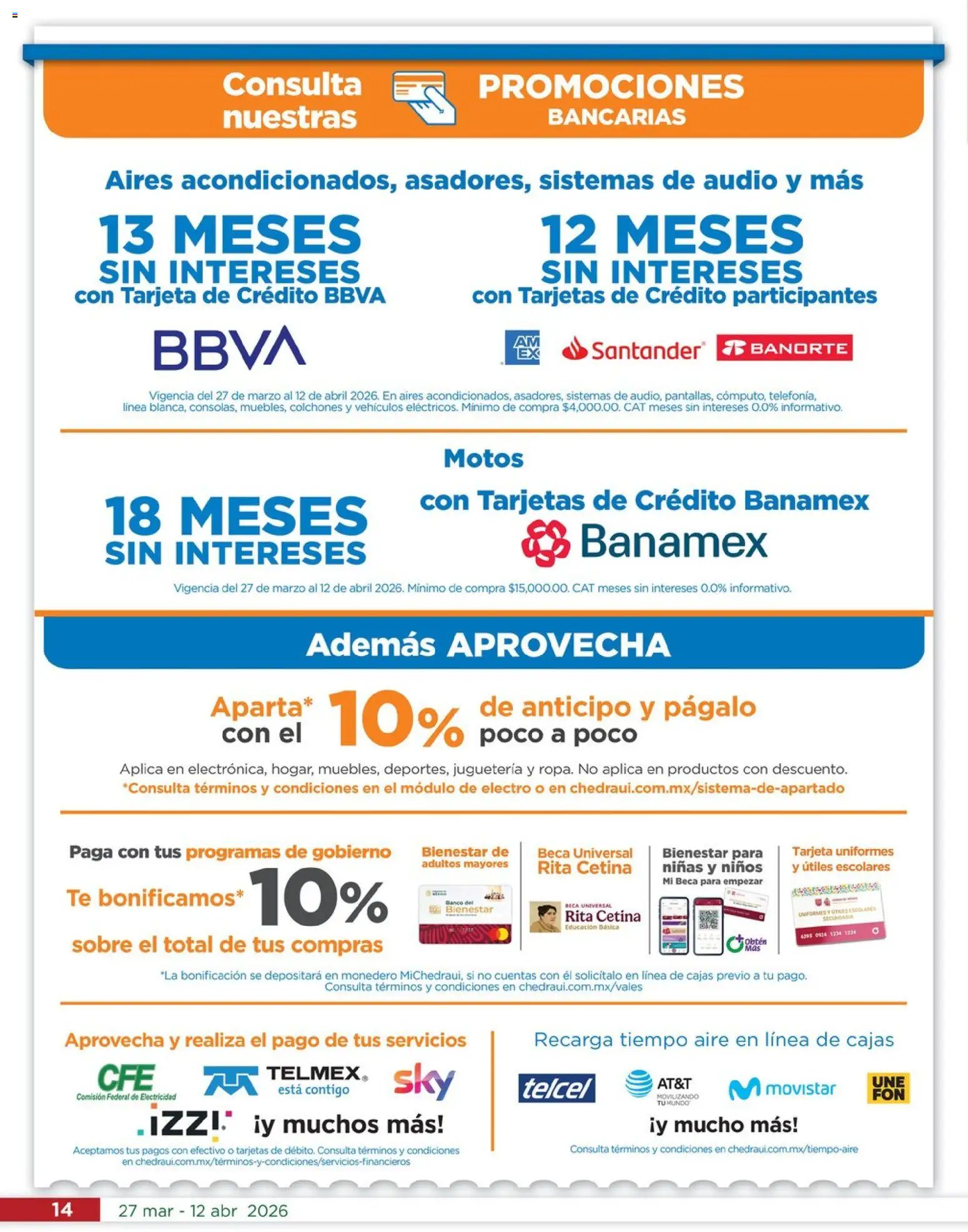 Nuevas ofertas de Chedraui válidas en toda la República Mexicana desde el 27.03.2026. ¡Encuentra las mejores ofertas en Chedraui folleto Vacaciones inolvidables! | Página: 14 | Productos: Audio, Banco, Té, Sobre