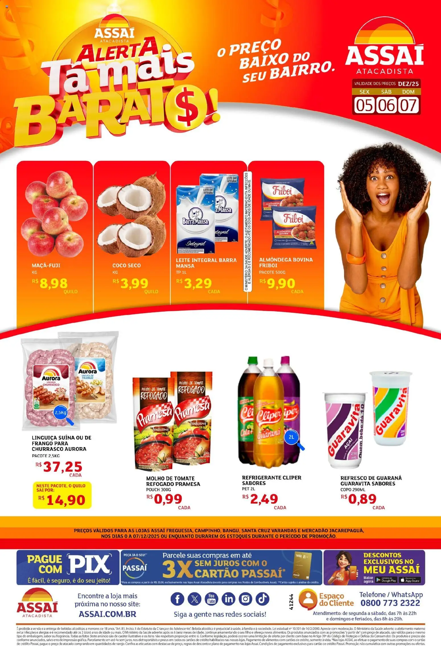 Assaí Atacadista Folheto - válido de 05.12.2025 | Página: 1 | Produtos: Molho de tomate, Linguiça, Leite, Frango