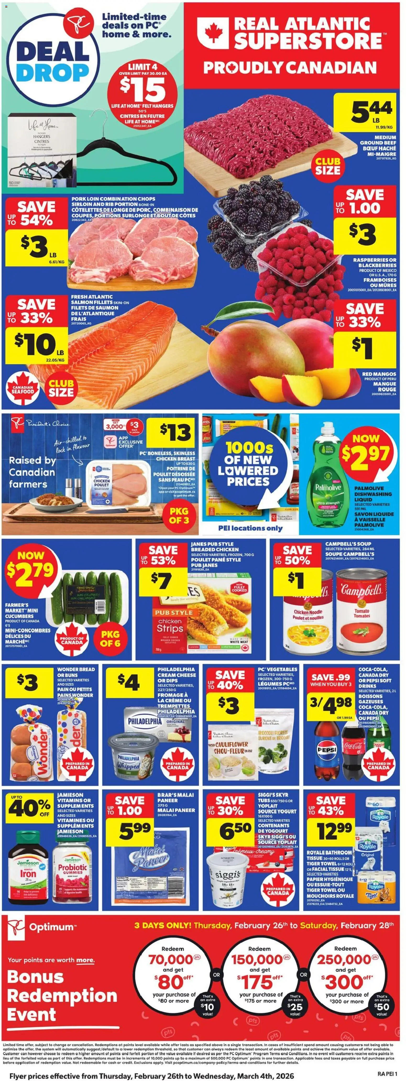 Atlantic Superstore flyer valid from 26.02.2026 | Page: 3 | Products: Beef, Cream, PC, Bread