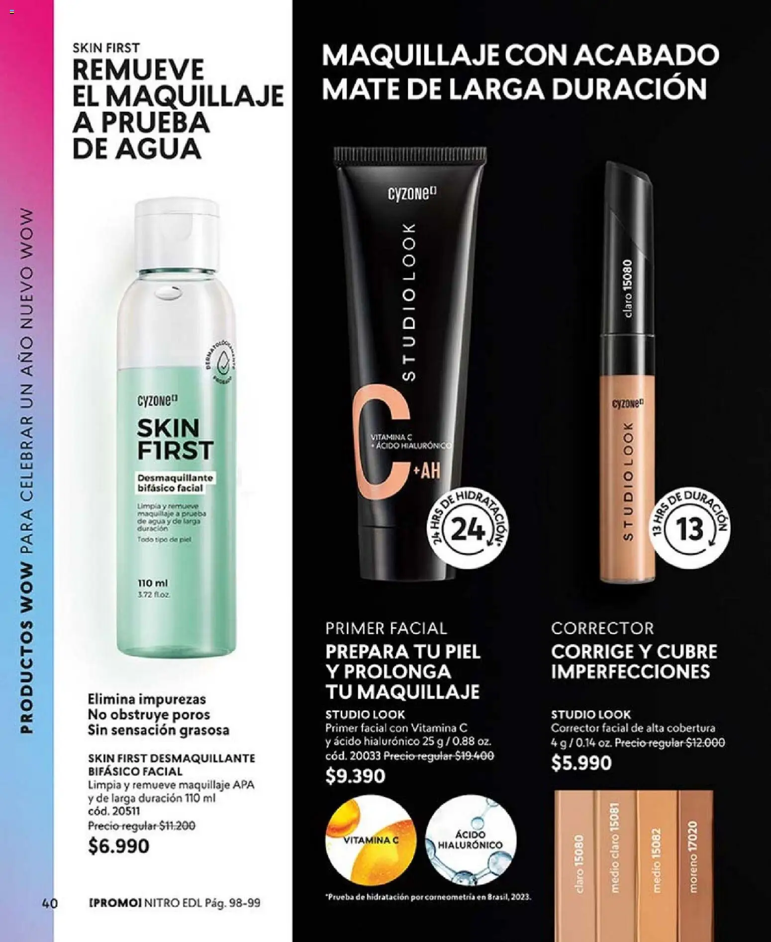 Catálogo CyZone Campaña 1 │ válido desde el 01.01.2026 | Página: 40 | Productos: Desmaquillante, Agua, Mate, Corrector