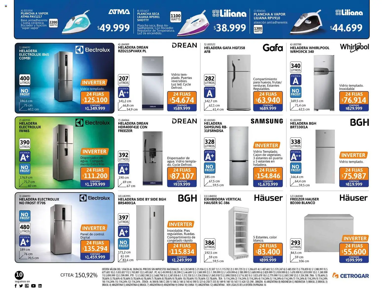 Cetrogar catálogo │ válido desde el 01.04.2026 | Página: 10 | Productos: Estantes, Heladera, Plancha, Freezer
